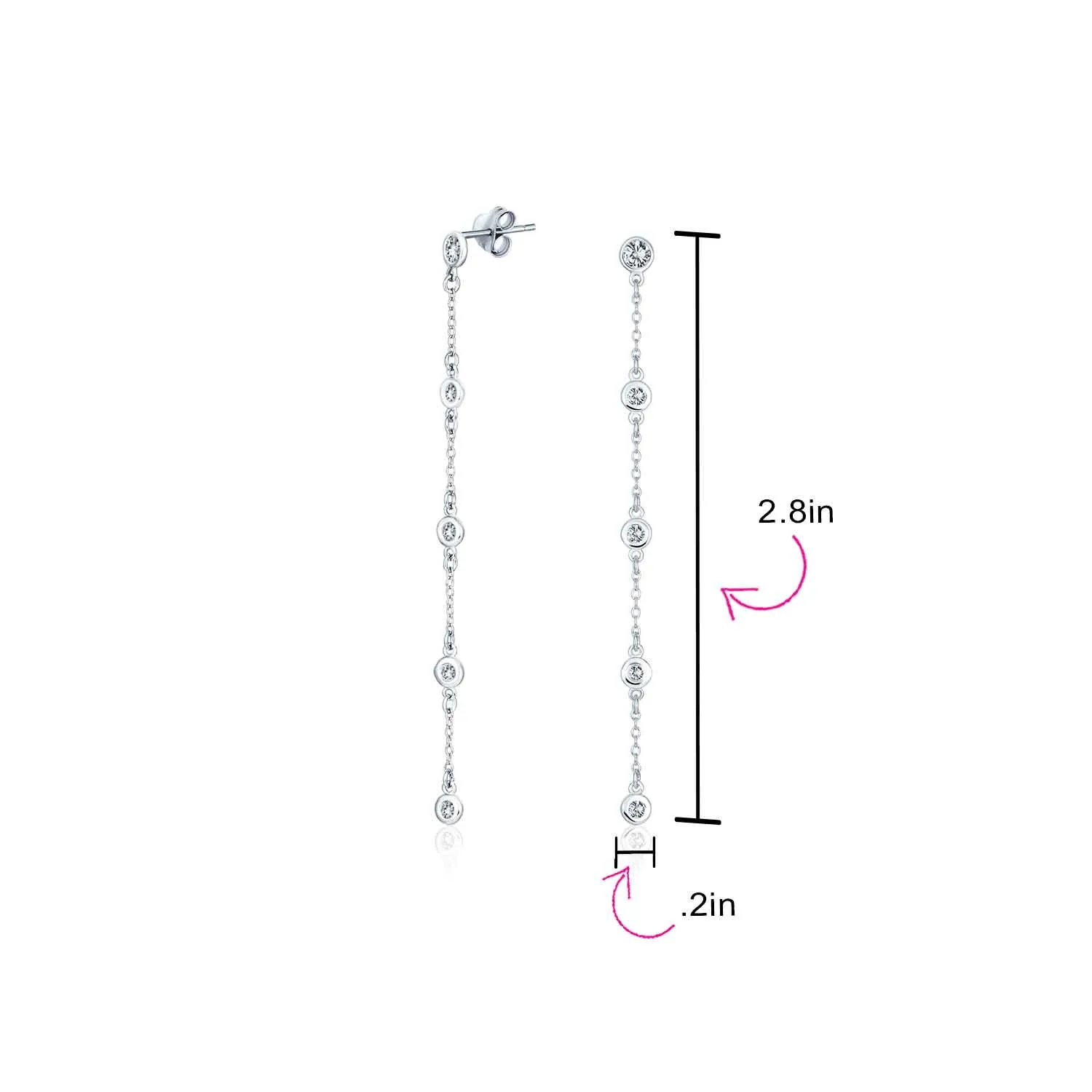 Classic Minimalist CZ Threader Dangle Chandelier Earrings in Sterling Silver