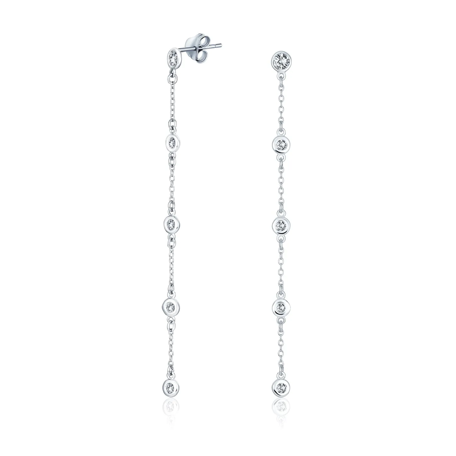 Classic Minimalist CZ Threader Dangle Chandelier Earrings in Sterling Silver
