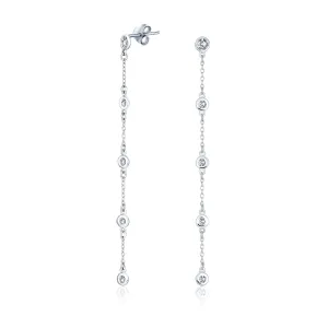 Classic Minimalist CZ Threader Dangle Chandelier Earrings in Sterling Silver