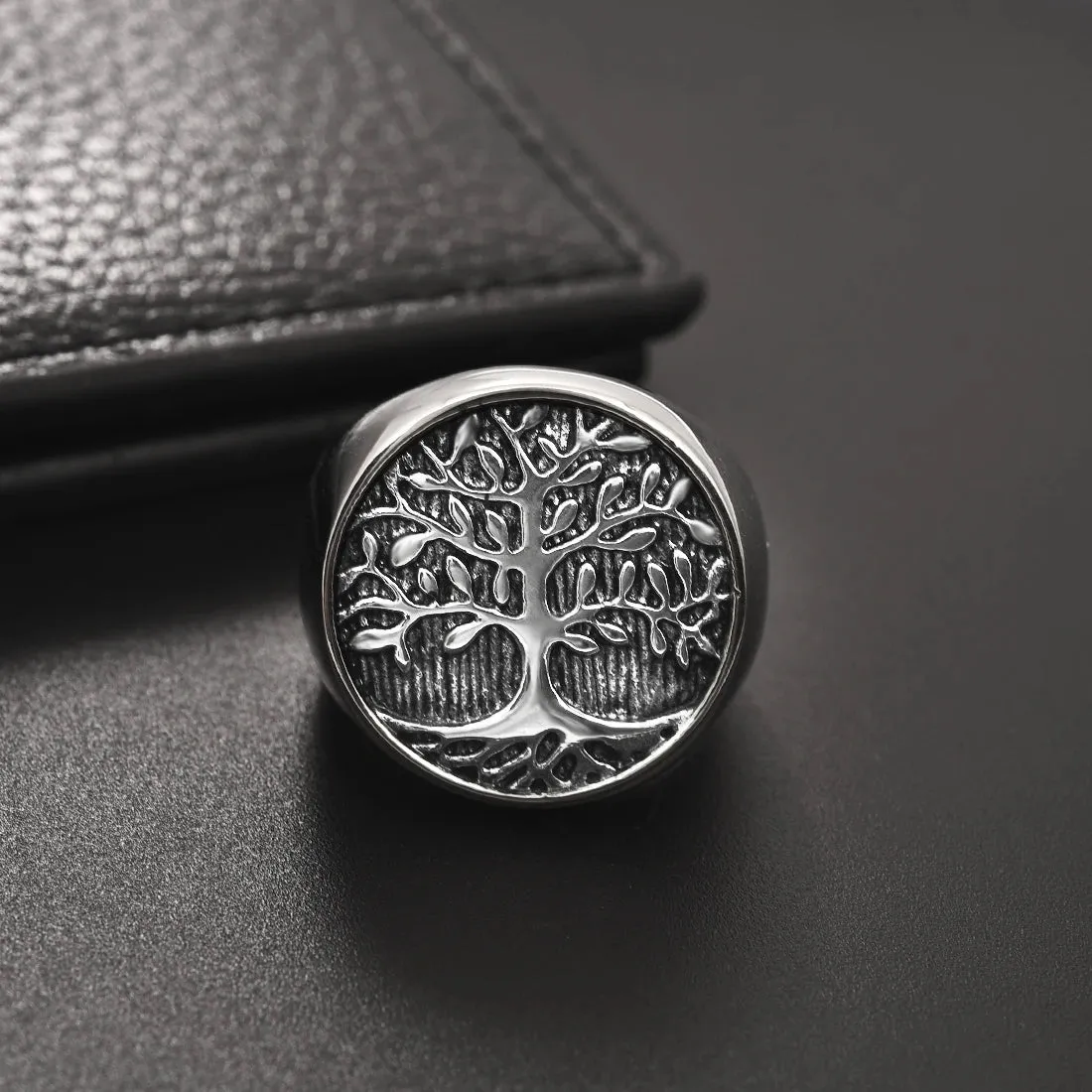 Classic Punk Style Tree Of Life Thick Rings For Men Stainless Steel Gothic Jewelry Ring Sport Party Charm Rings Wholesale Gift