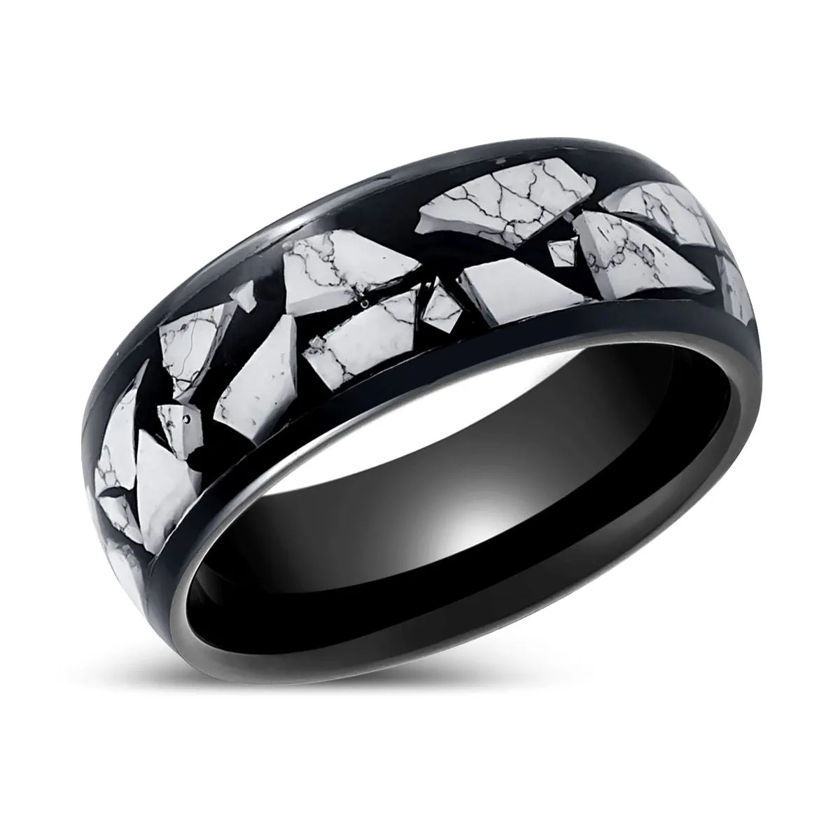 CONTELIS | Black Tungsten Ring White Turquoise Fragments Inlay