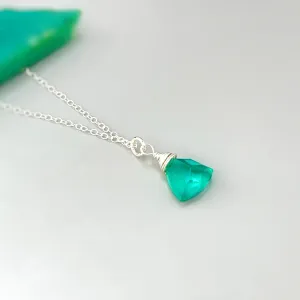 Dainty Emerald Green Necklace Sterling Silver