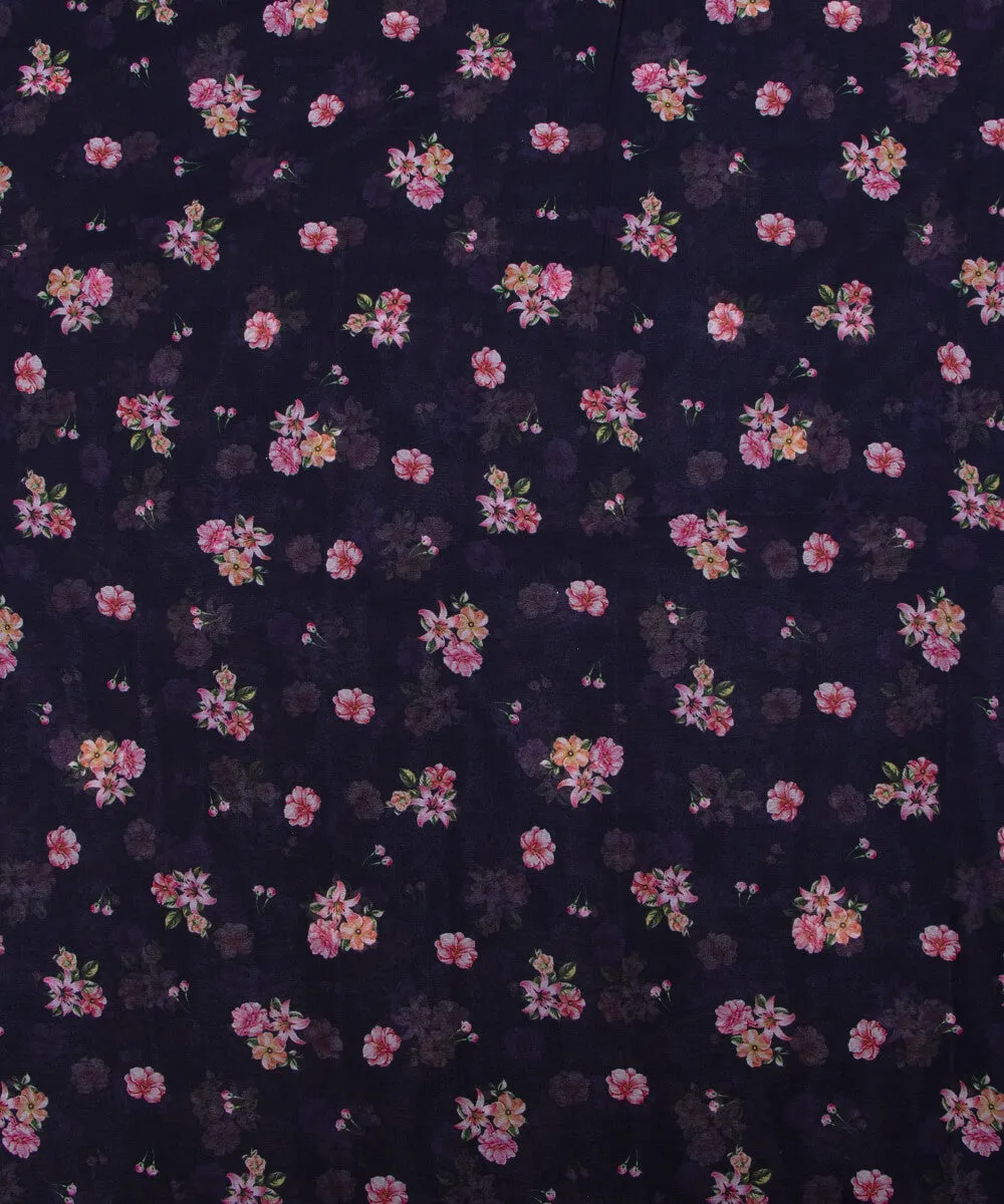 Dark Navy Blue Colour Floral Print  Digital Georgette Fabric