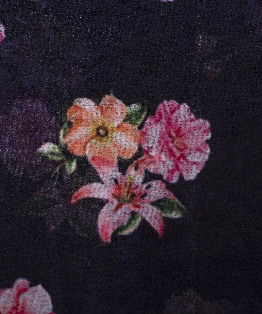 Dark Navy Blue Colour Floral Print  Digital Georgette Fabric