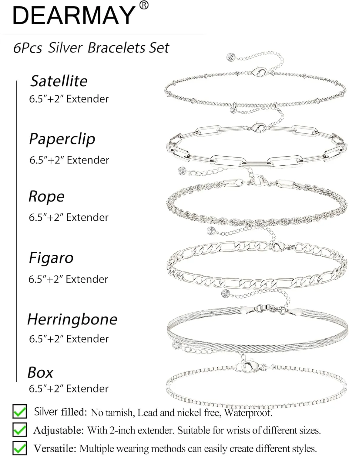 DEARMAY Gold Bracelets for Women Waterproof, 14K Real Gold Jewelry Sets Trendy Thin Dainty Stackable Cuban Link Paperclip Chain Bracelet Pack Fashion Accessories Gifts for Womens