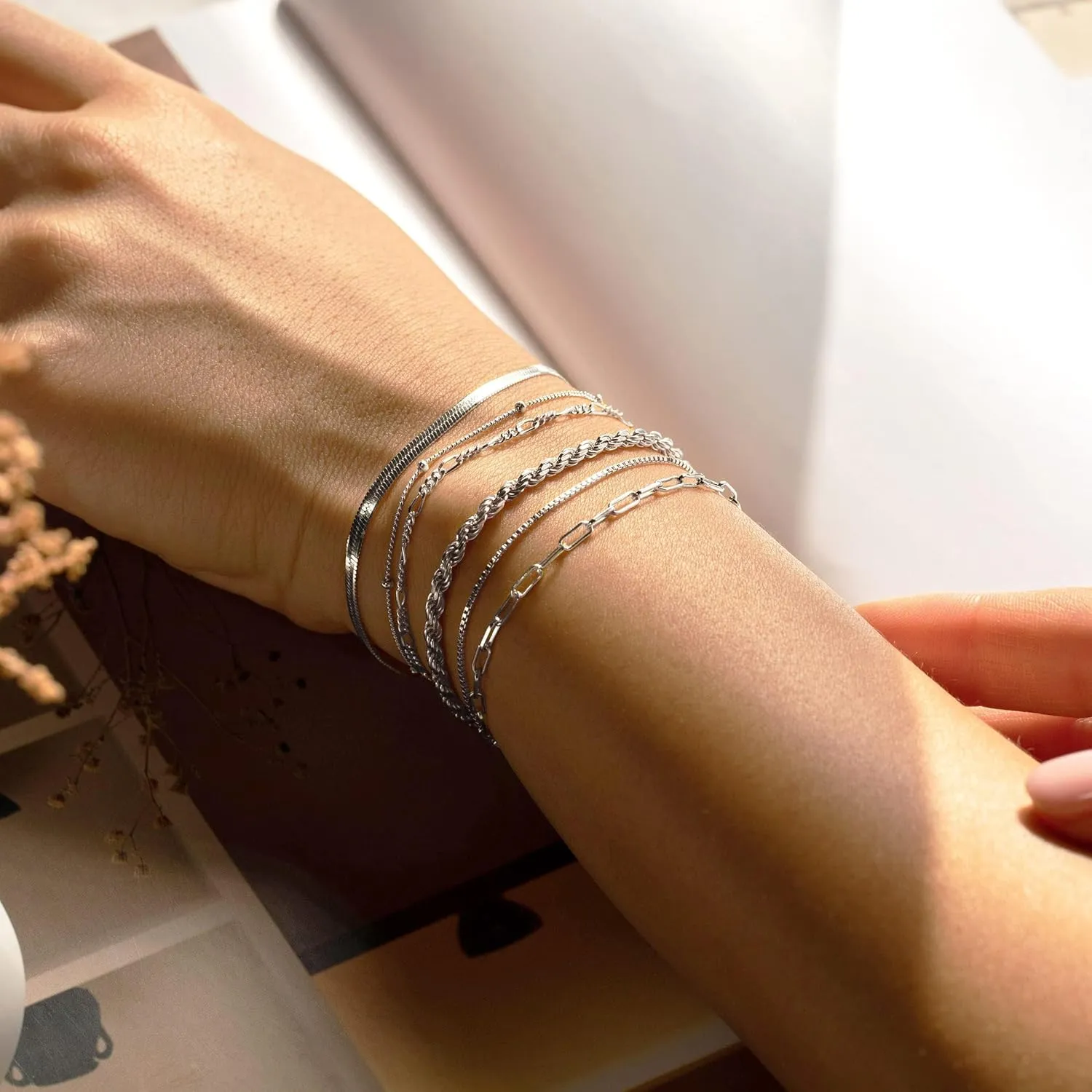 DEARMAY Gold Bracelets for Women Waterproof, 14K Real Gold Jewelry Sets Trendy Thin Dainty Stackable Cuban Link Paperclip Chain Bracelet Pack Fashion Accessories Gifts for Womens