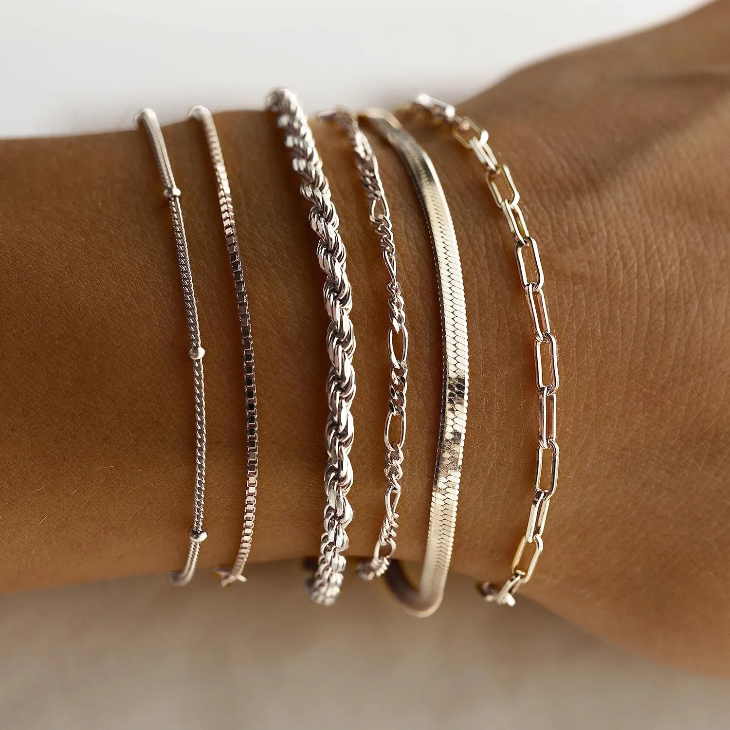 DEARMAY Gold Bracelets for Women Waterproof, 14K Real Gold Jewelry Sets Trendy Thin Dainty Stackable Cuban Link Paperclip Chain Bracelet Pack Fashion Accessories Gifts for Womens