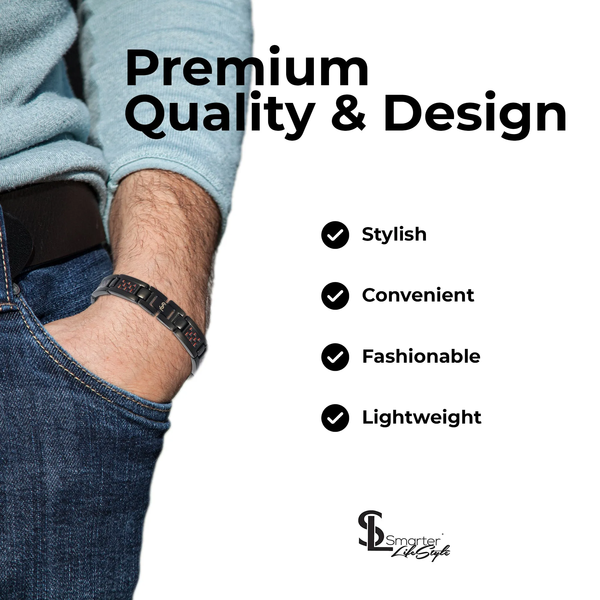 Elegant Surgical Grade Steel Men's Carbon Fiber Bracelet (Black Bracelet - Red Carbon Fiber)