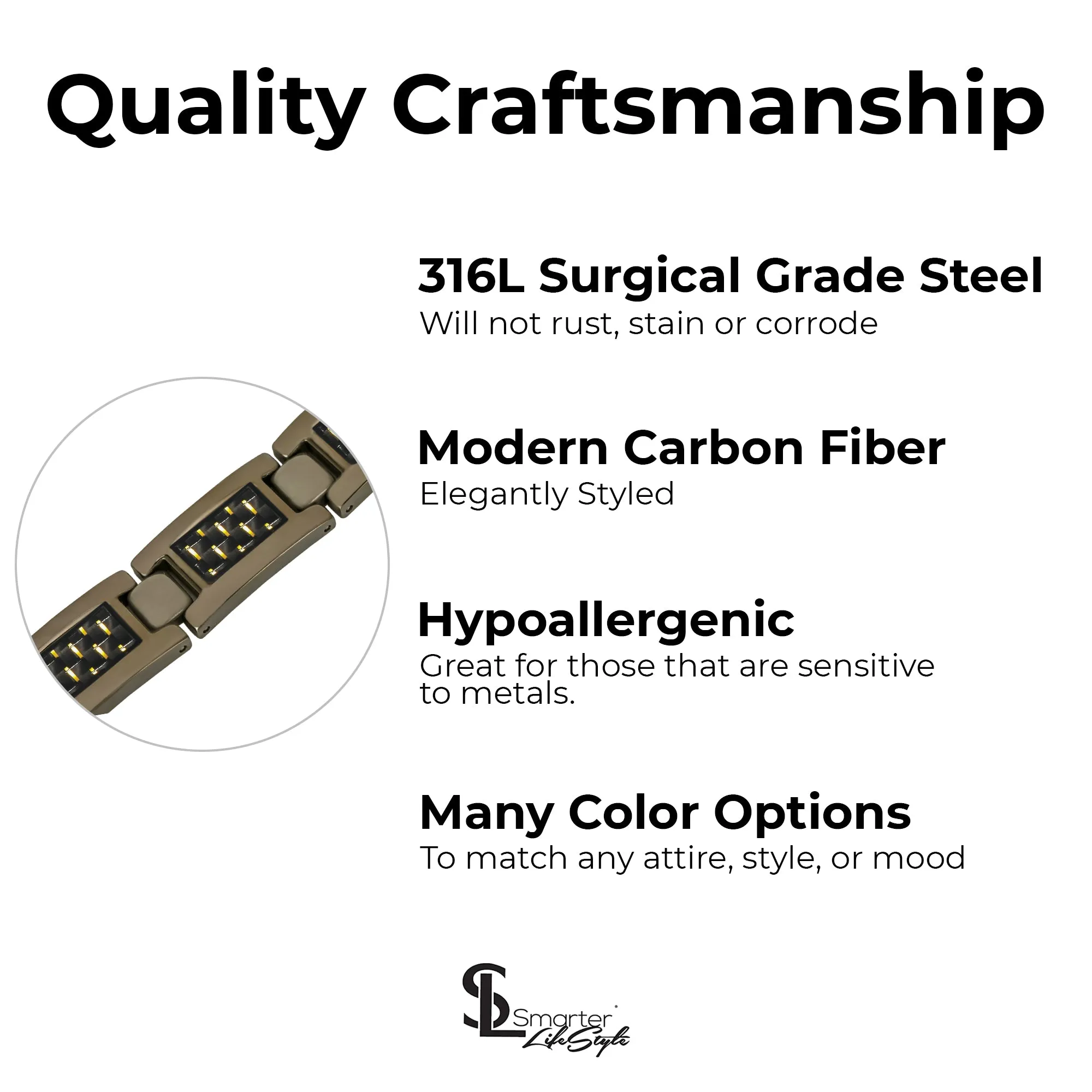 Elegant Surgical Grade Steel Men's Carbon Fiber Bracelet (Gunmetal Bracelet - Yellow Carbon Fiber)