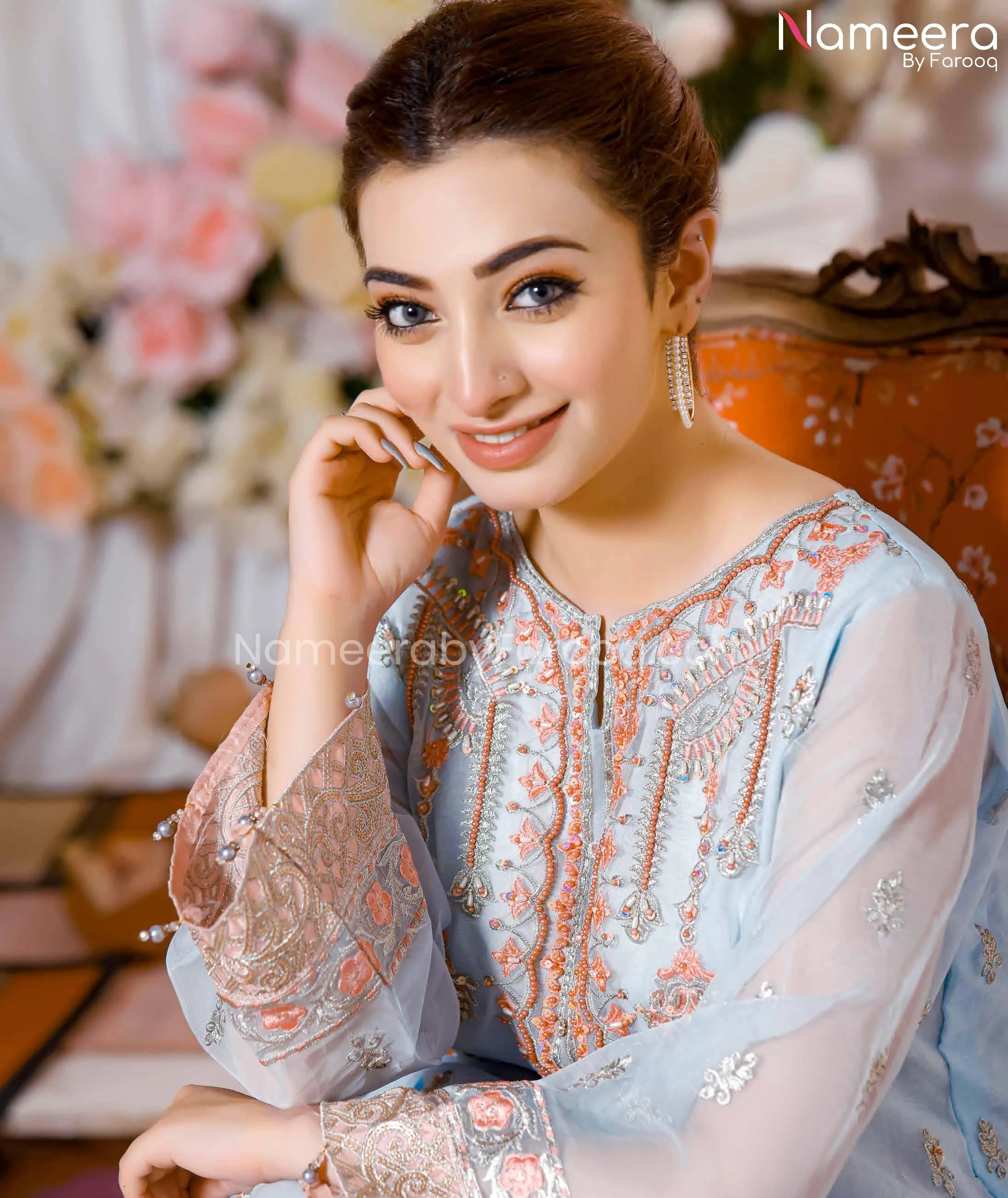 Embroidered Salwar Kameez in Light Blue Shade #PF243