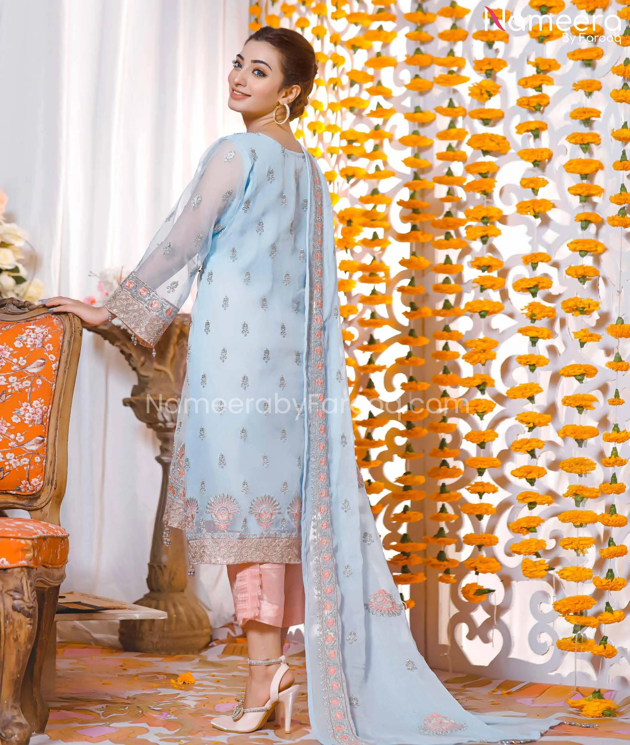 Embroidered Salwar Kameez in Light Blue Shade #PF243