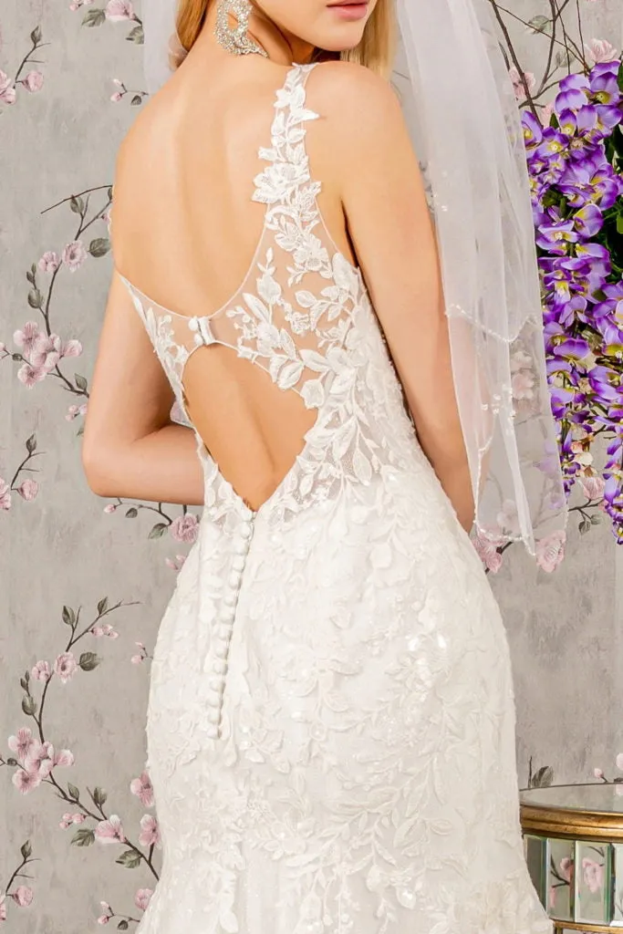 Embroidery Bead Button Back Mesh Mermaid Wedding Gown