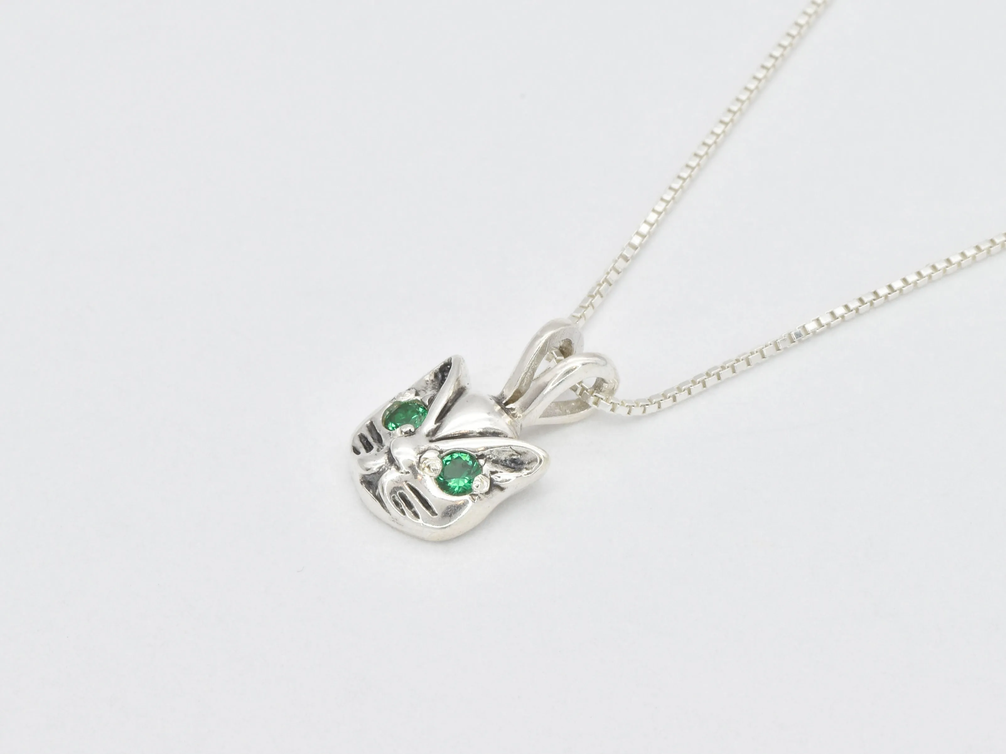 Emerald Cat Pendant - Green Eyed Cat Necklace - Feline Love Necklace