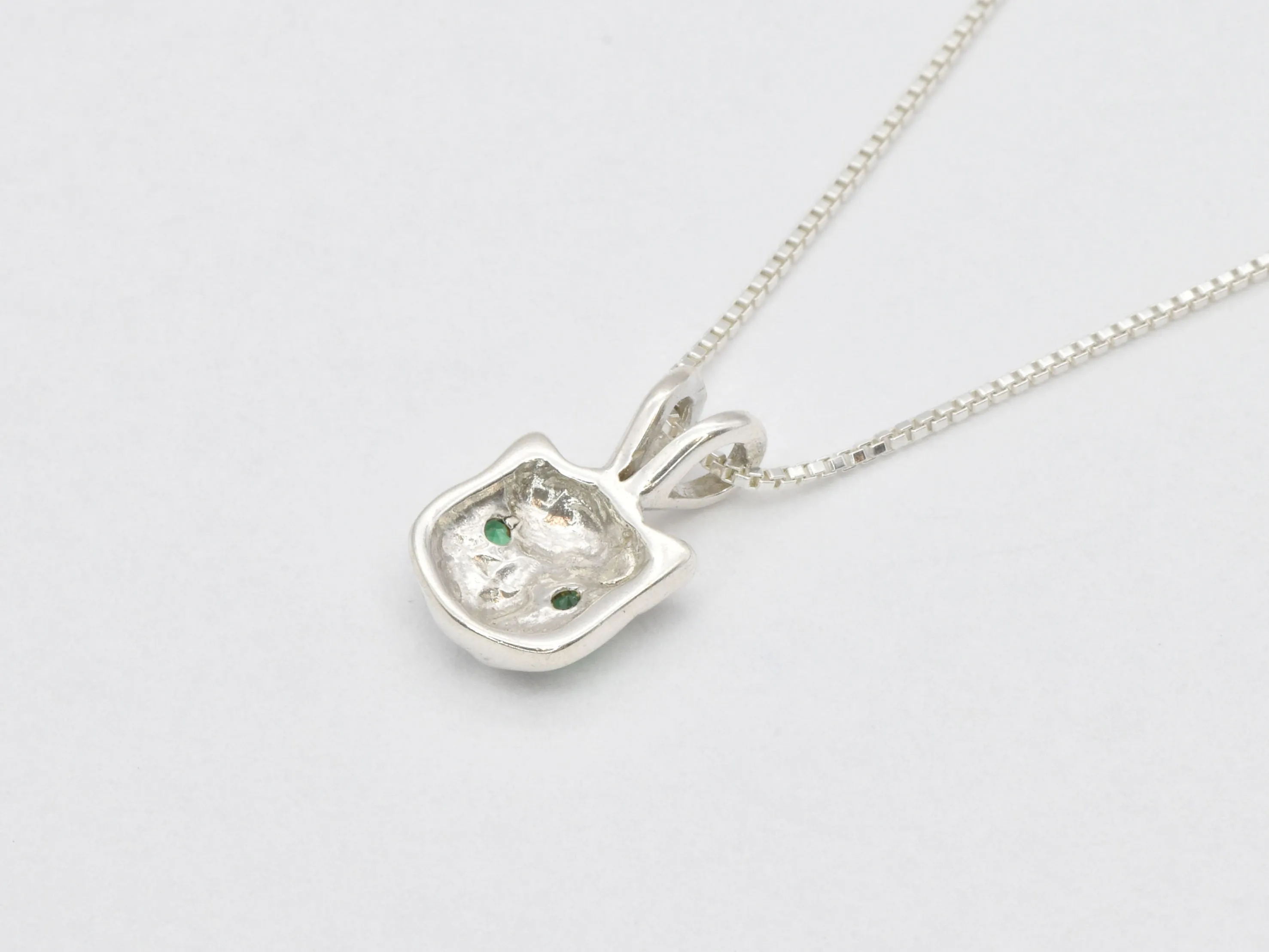 Emerald Cat Pendant - Green Eyed Cat Necklace - Feline Love Necklace