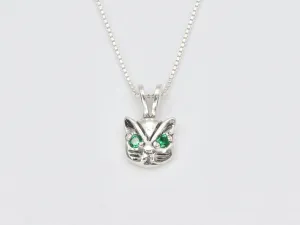 Emerald Cat Pendant - Green Eyed Cat Necklace - Feline Love Necklace