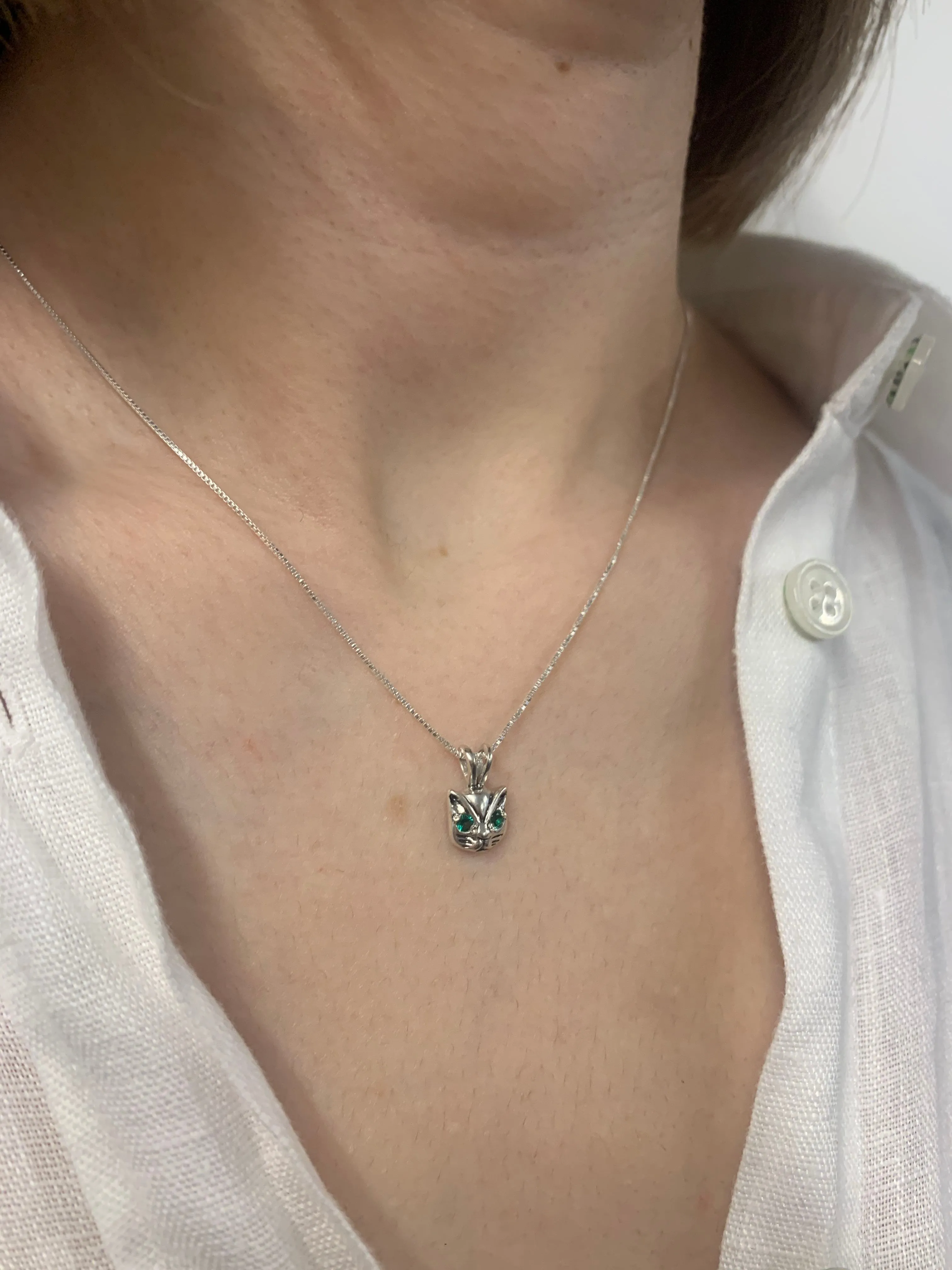 Emerald Cat Pendant - Green Eyed Cat Necklace - Feline Love Necklace