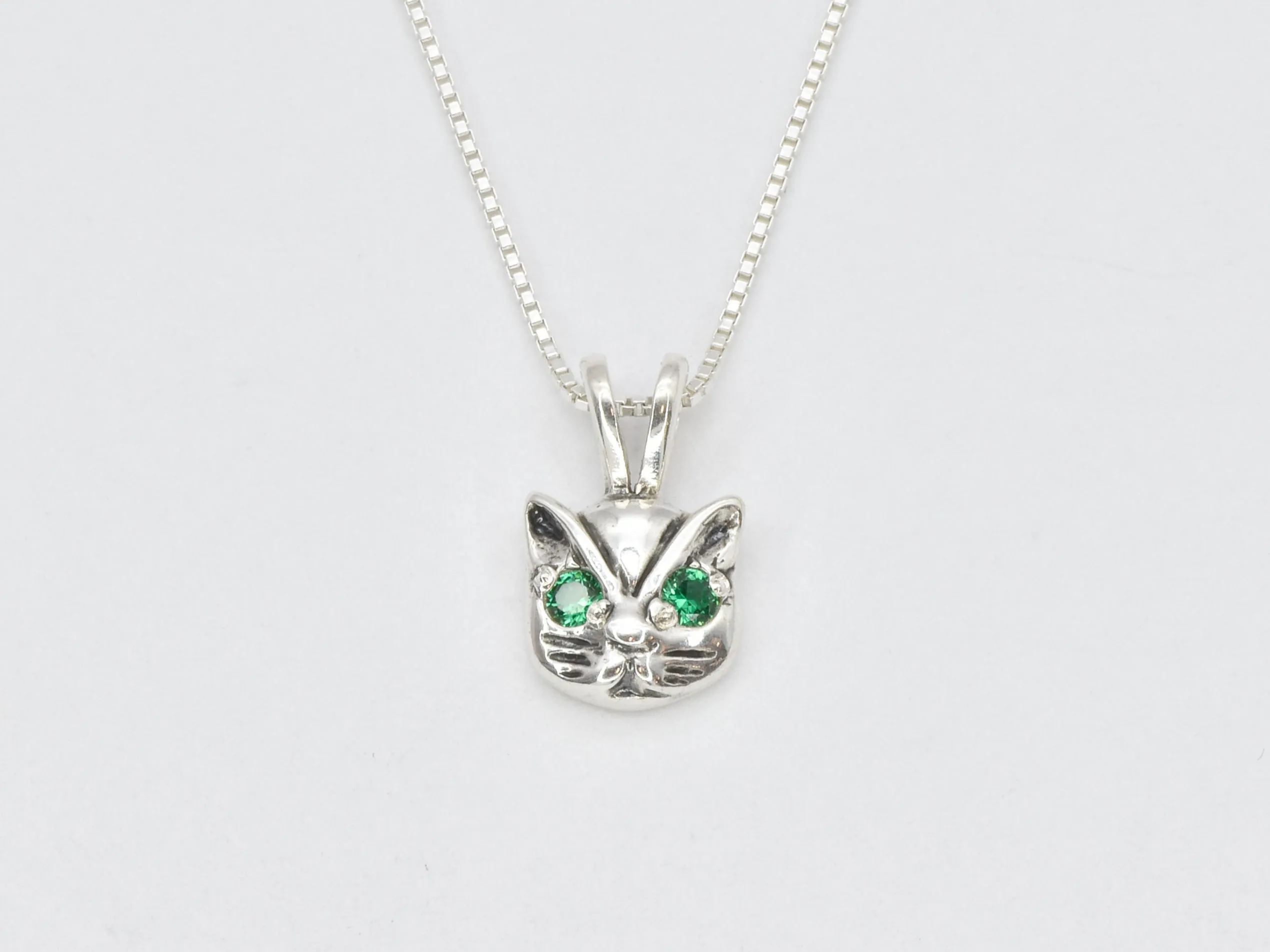 Emerald Cat Pendant - Green Eyed Cat Necklace - Feline Love Necklace