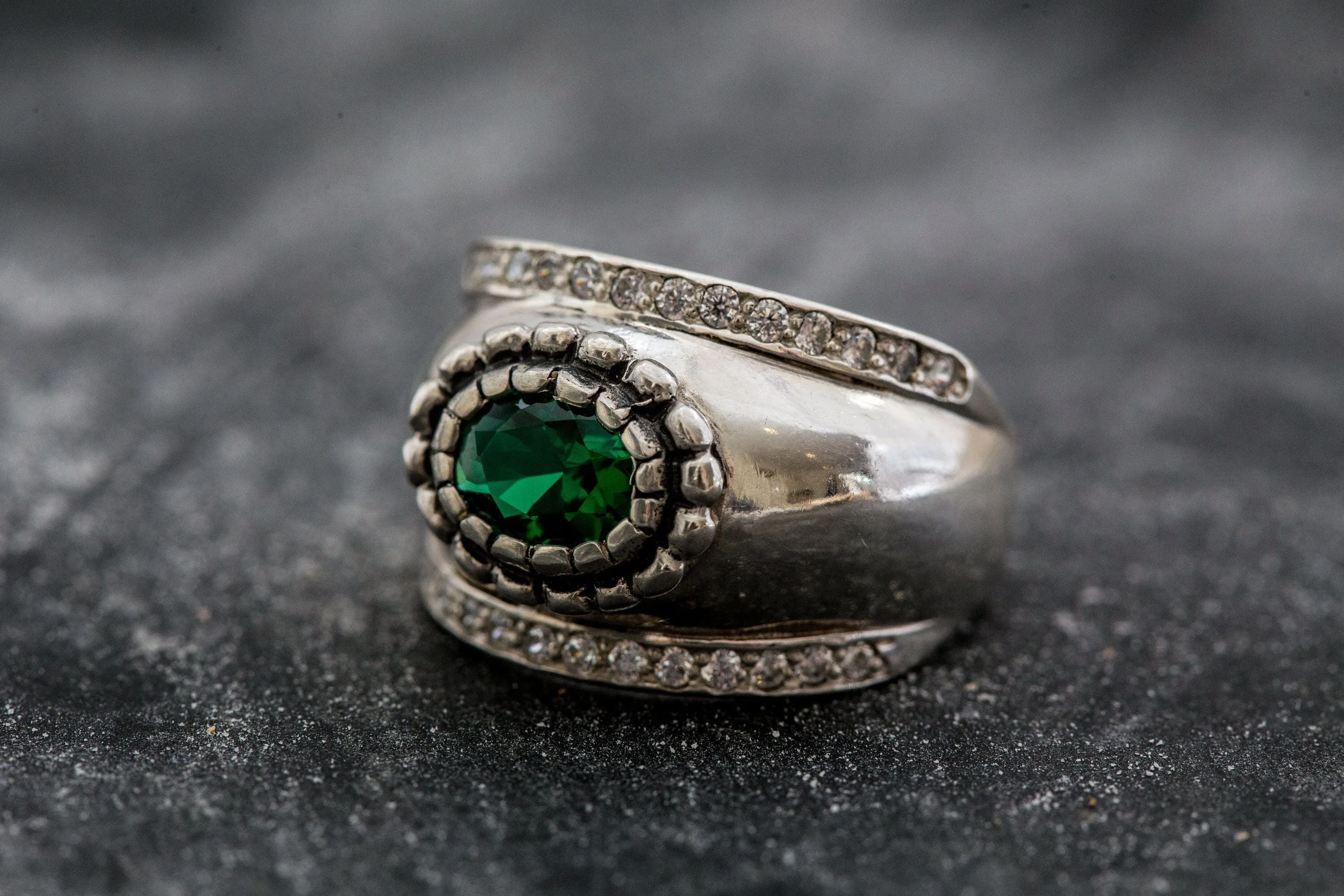 Emerald Dome Ring - Wide Chunky Band - Statement Emerald Ring