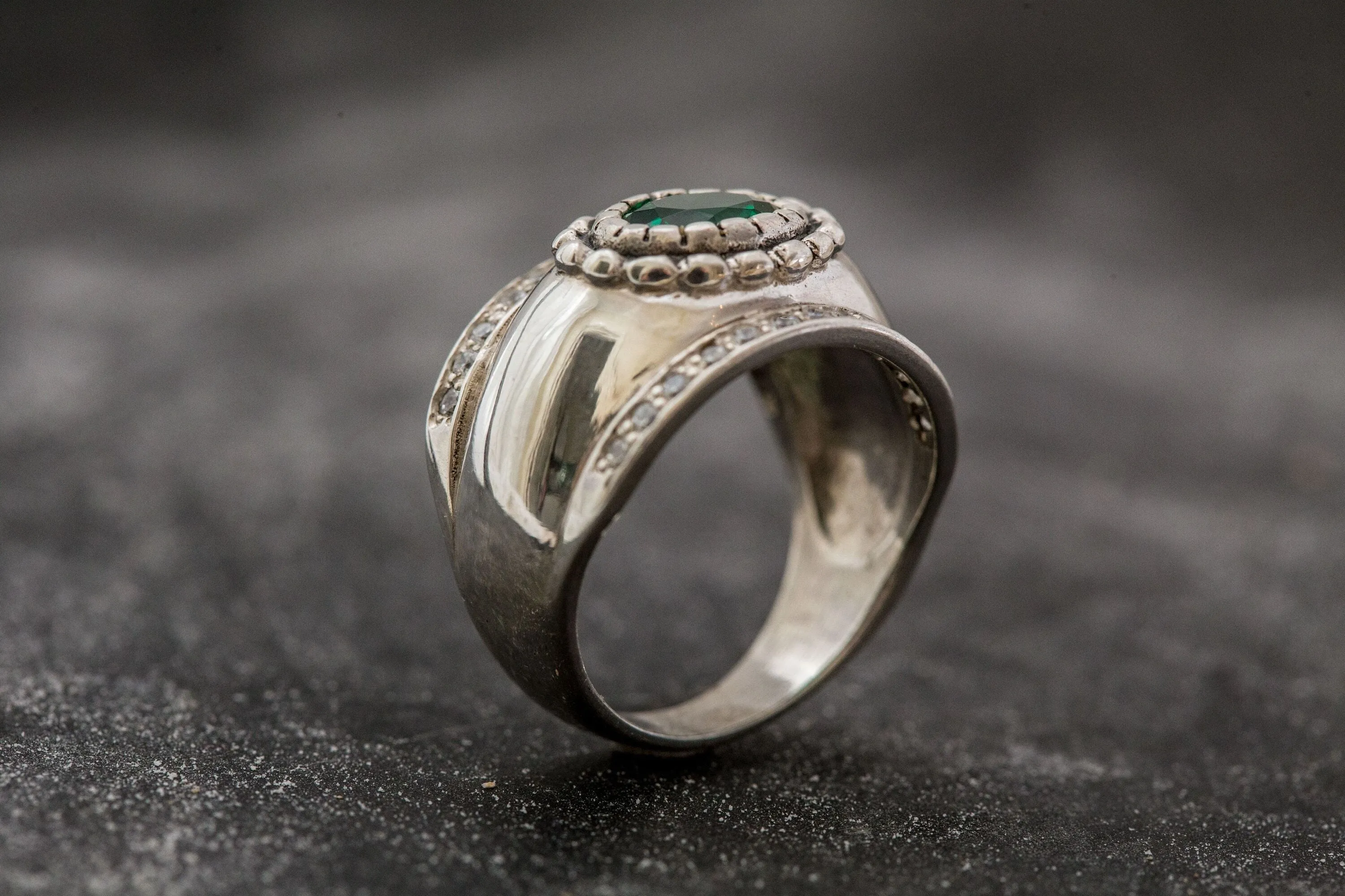 Emerald Dome Ring - Wide Chunky Band - Statement Emerald Ring