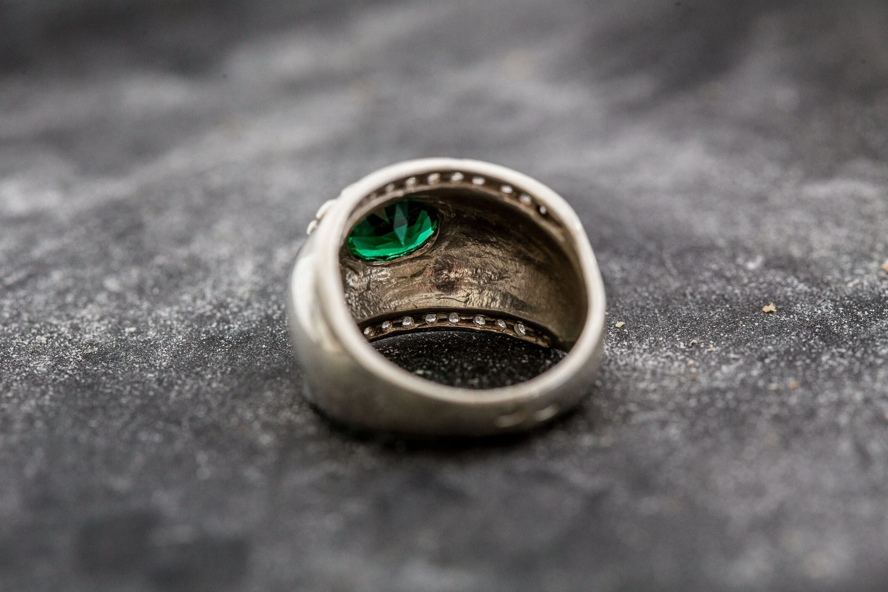 Emerald Dome Ring - Wide Chunky Band - Statement Emerald Ring