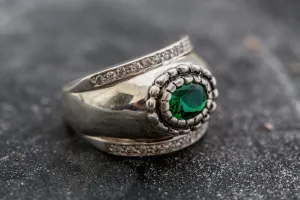 Emerald Dome Ring - Wide Chunky Band - Statement Emerald Ring