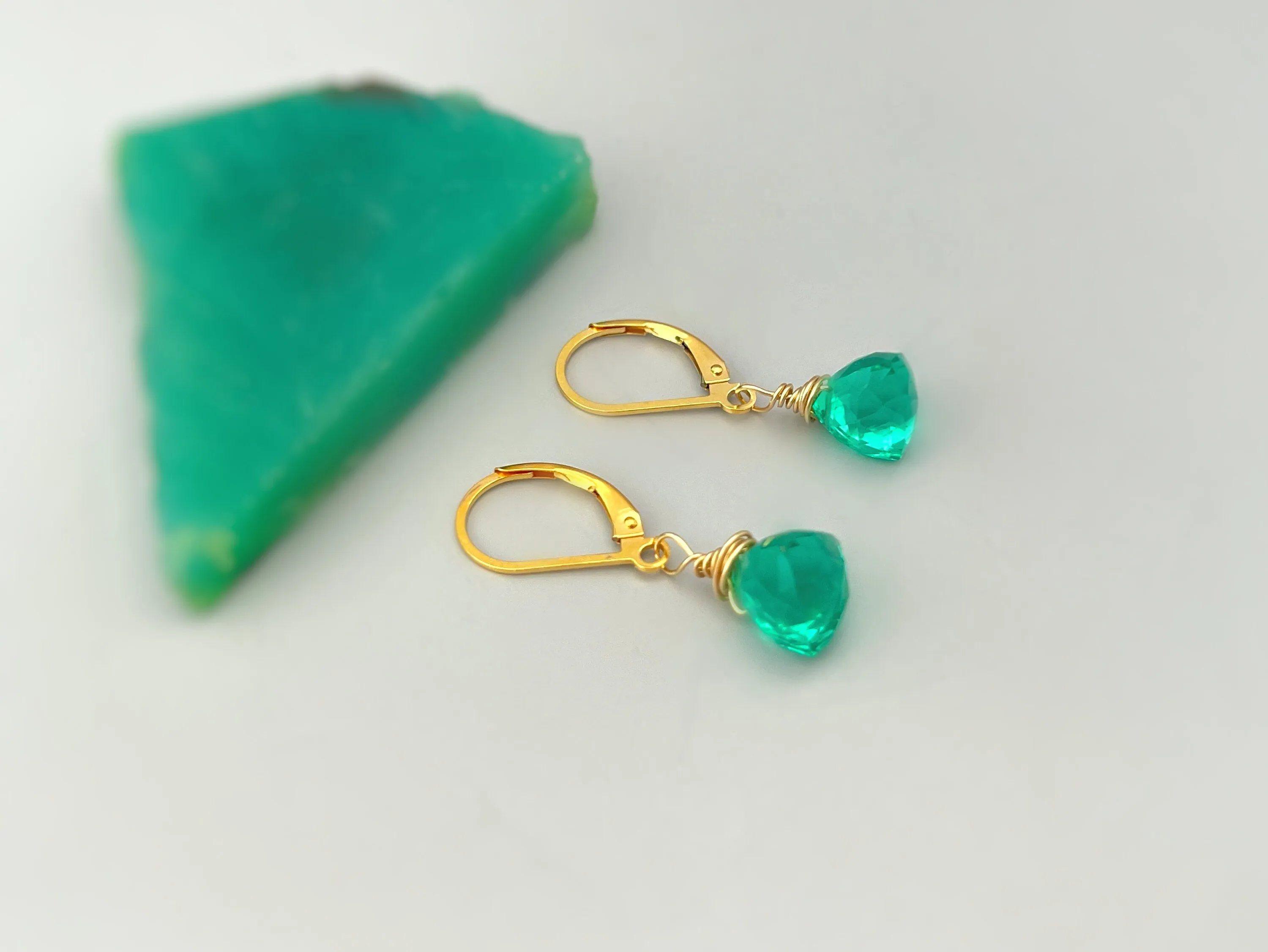 Emerald Green Gemstone earrings dangle Sterling Silver, 14k gold,  Rose Gold Dainty drop crystal Quartz dangly birthstone handmade jewelry
