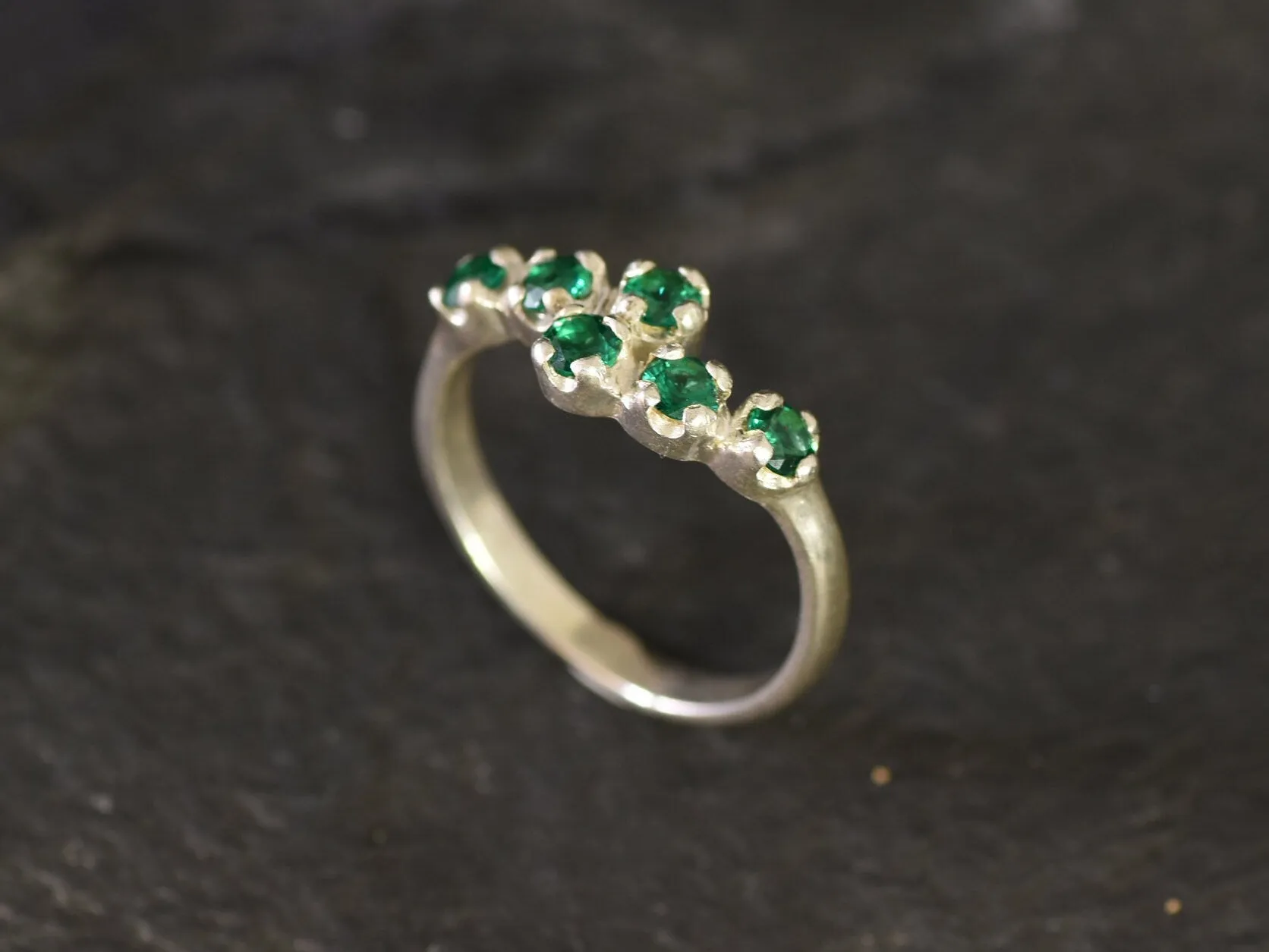 Emerald Ring - Green Bypass Band - Vintage Dainty Ring