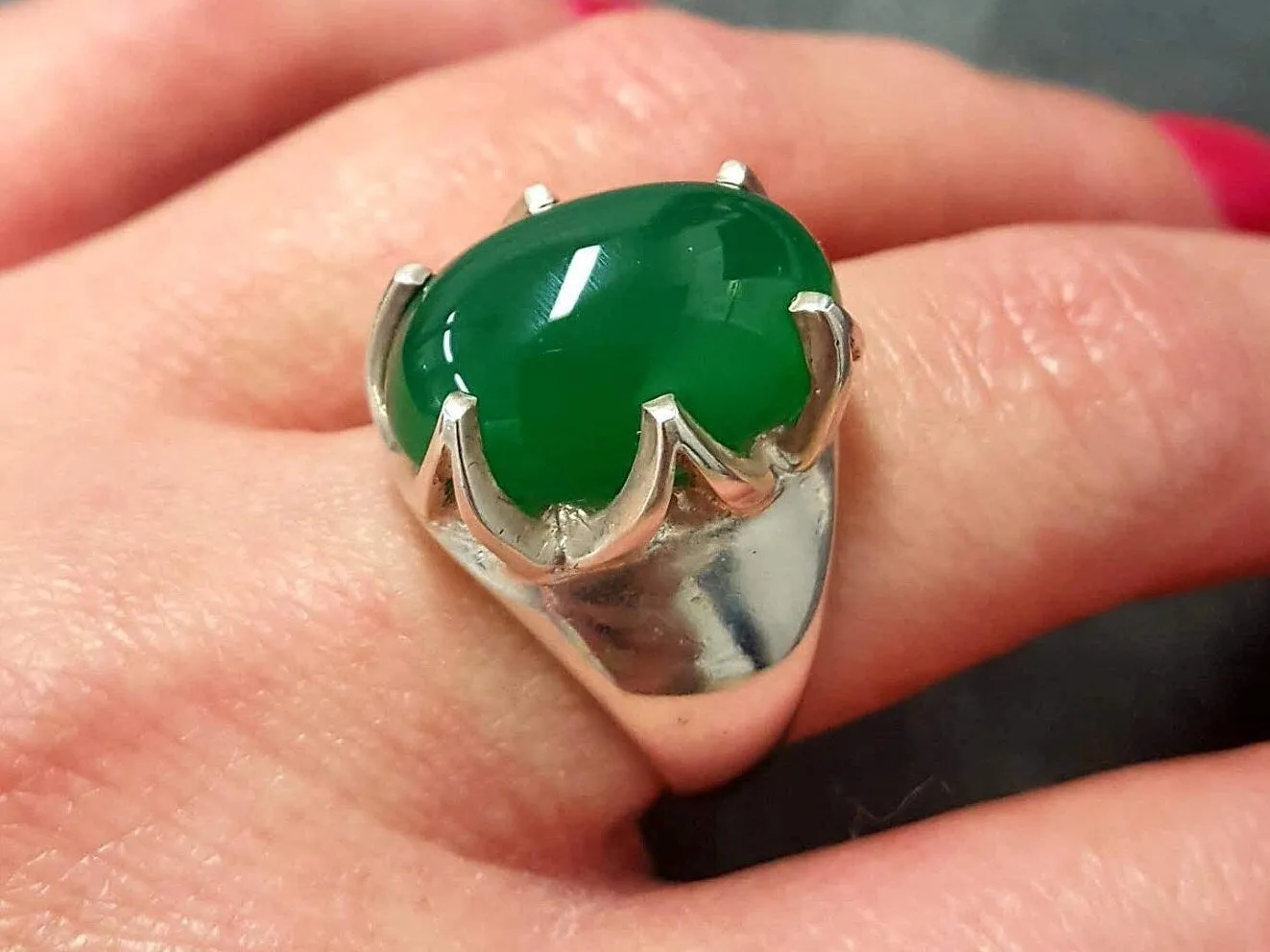 Emerald Statement Ring - Green Oval Ring - Vintage Emerald Ring