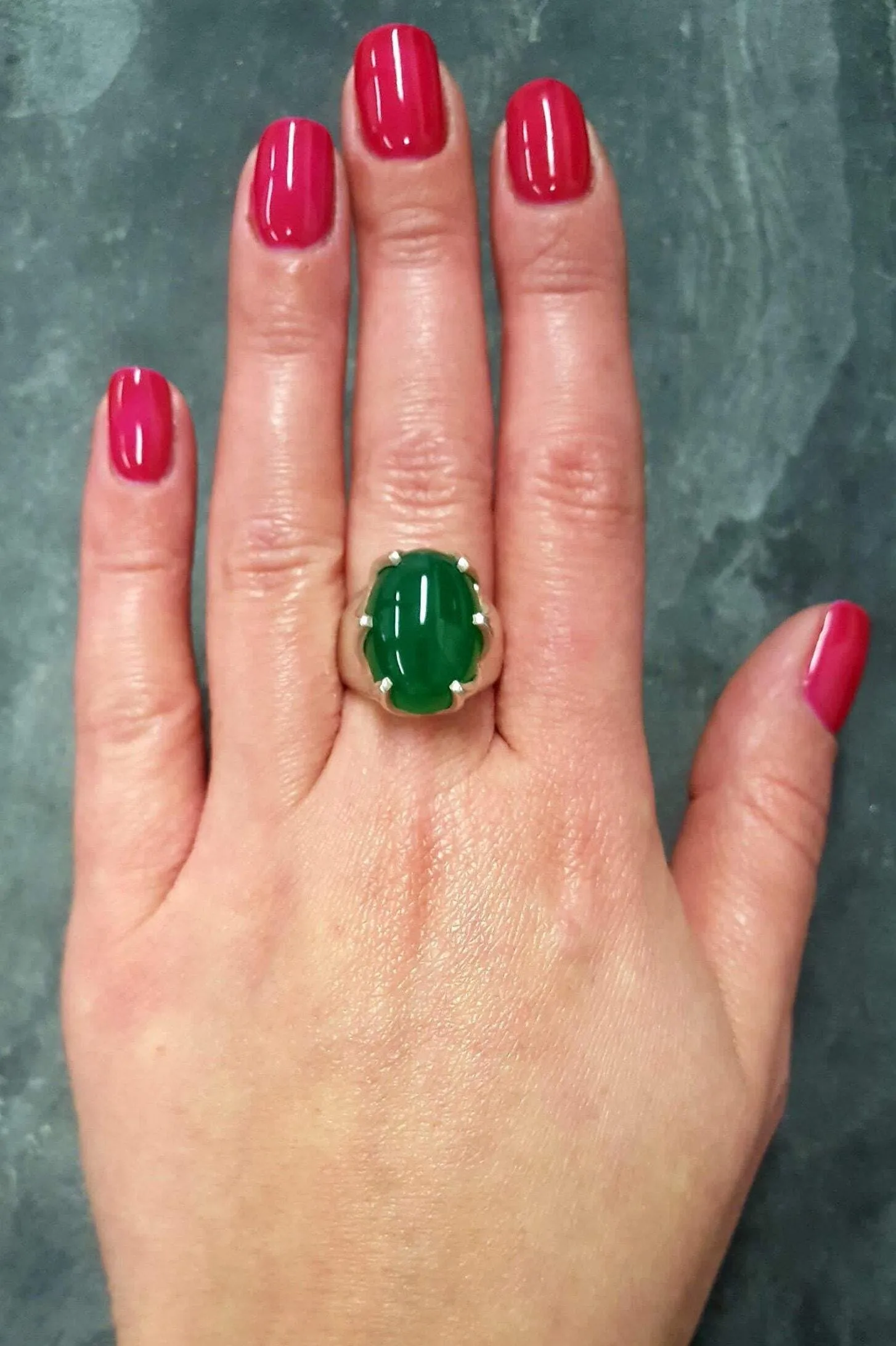 Emerald Statement Ring - Green Oval Ring - Vintage Emerald Ring