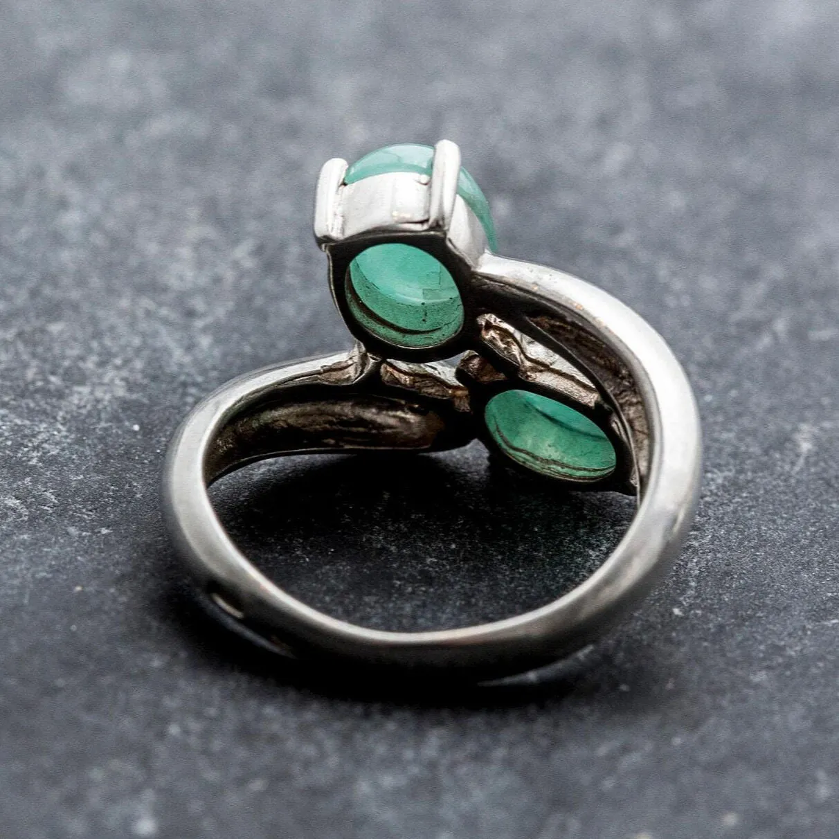 Emerald Statement Ring - Two Stone Ring - Bypass Emerald Ring