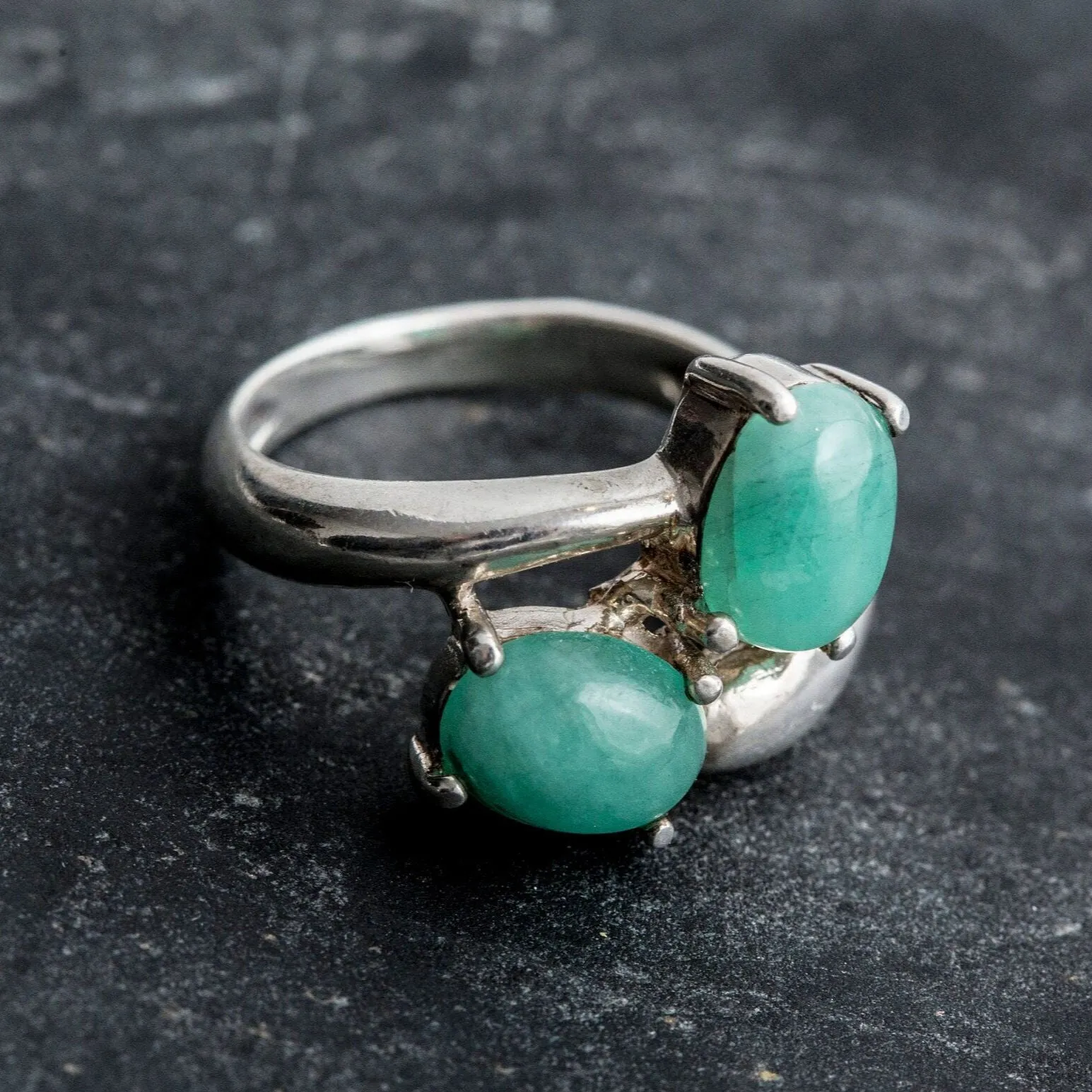 Emerald Statement Ring - Two Stone Ring - Bypass Emerald Ring