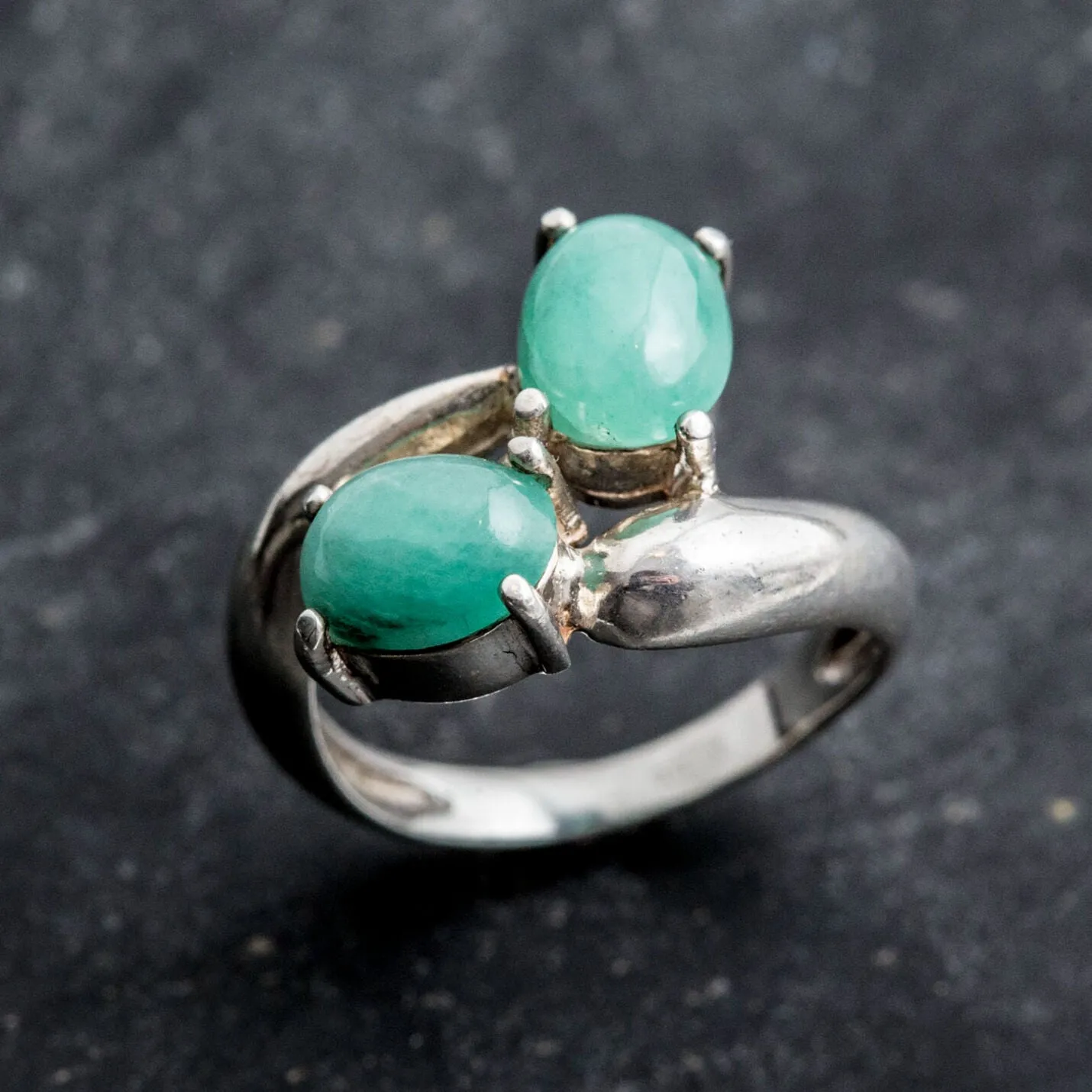 Emerald Statement Ring - Two Stone Ring - Bypass Emerald Ring