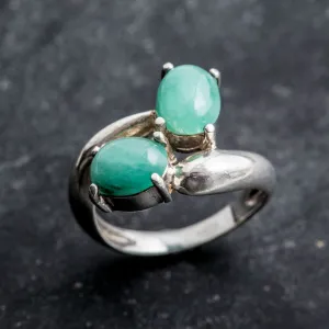 Emerald Statement Ring - Two Stone Ring - Bypass Emerald Ring