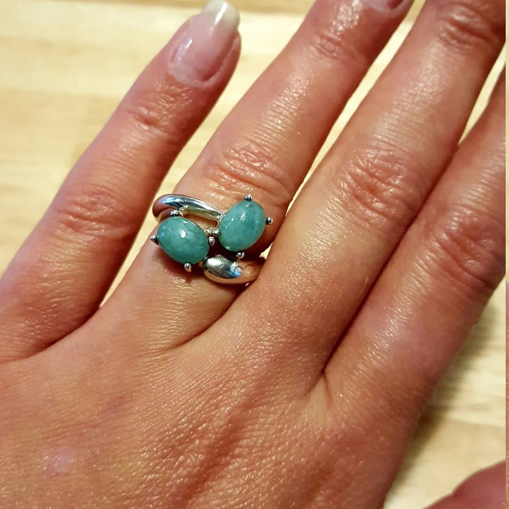Emerald Statement Ring - Two Stone Ring - Bypass Emerald Ring