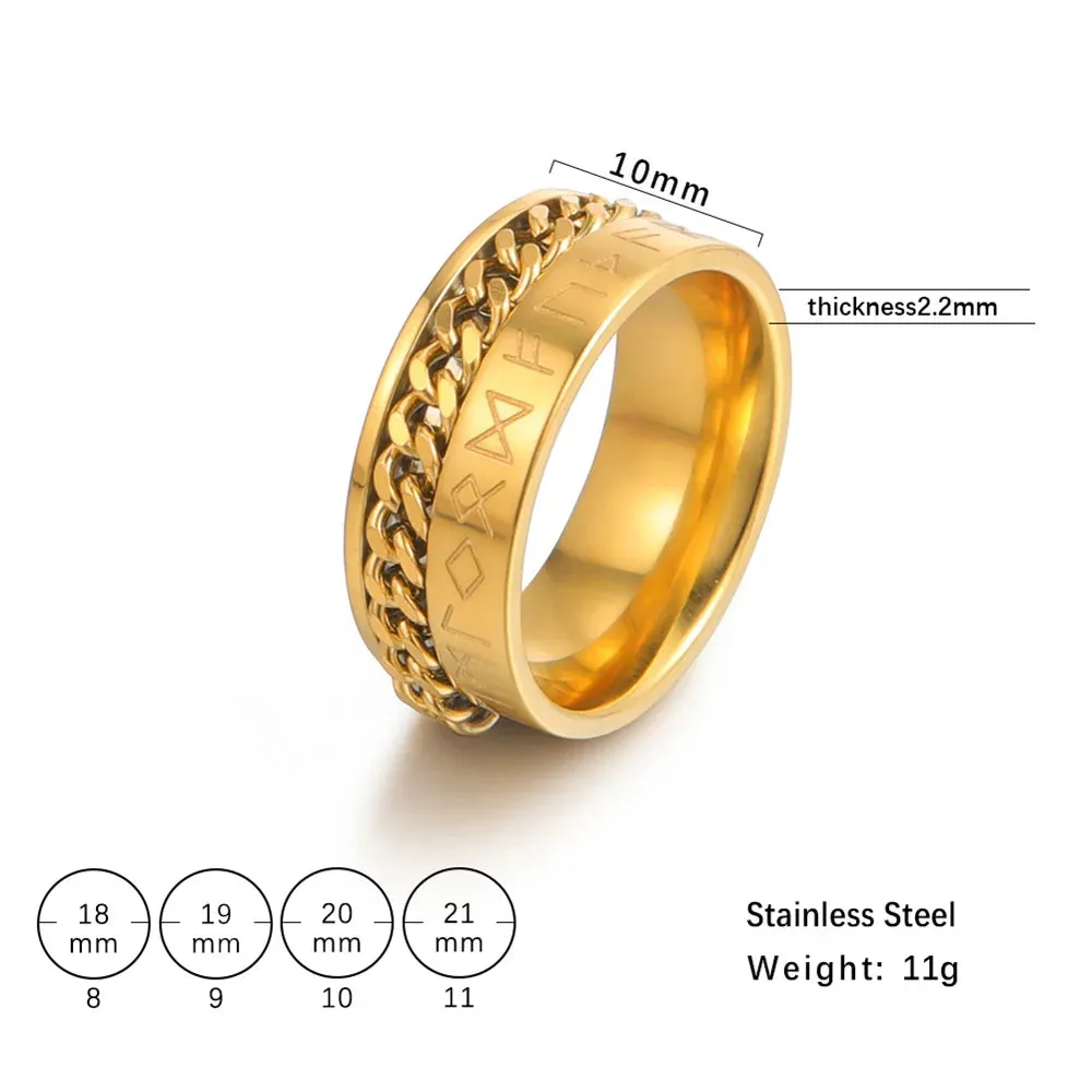 EUEAVAN Stainless Steel Rotatable Chain Men Rings Mysterious Runes Finger Ring Anxiety Relaxing Multifunctional Jewelry Gifts