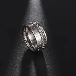 EUEAVAN Stainless Steel Rotatable Chain Men Rings Mysterious Runes Finger Ring Anxiety Relaxing Multifunctional Jewelry Gifts