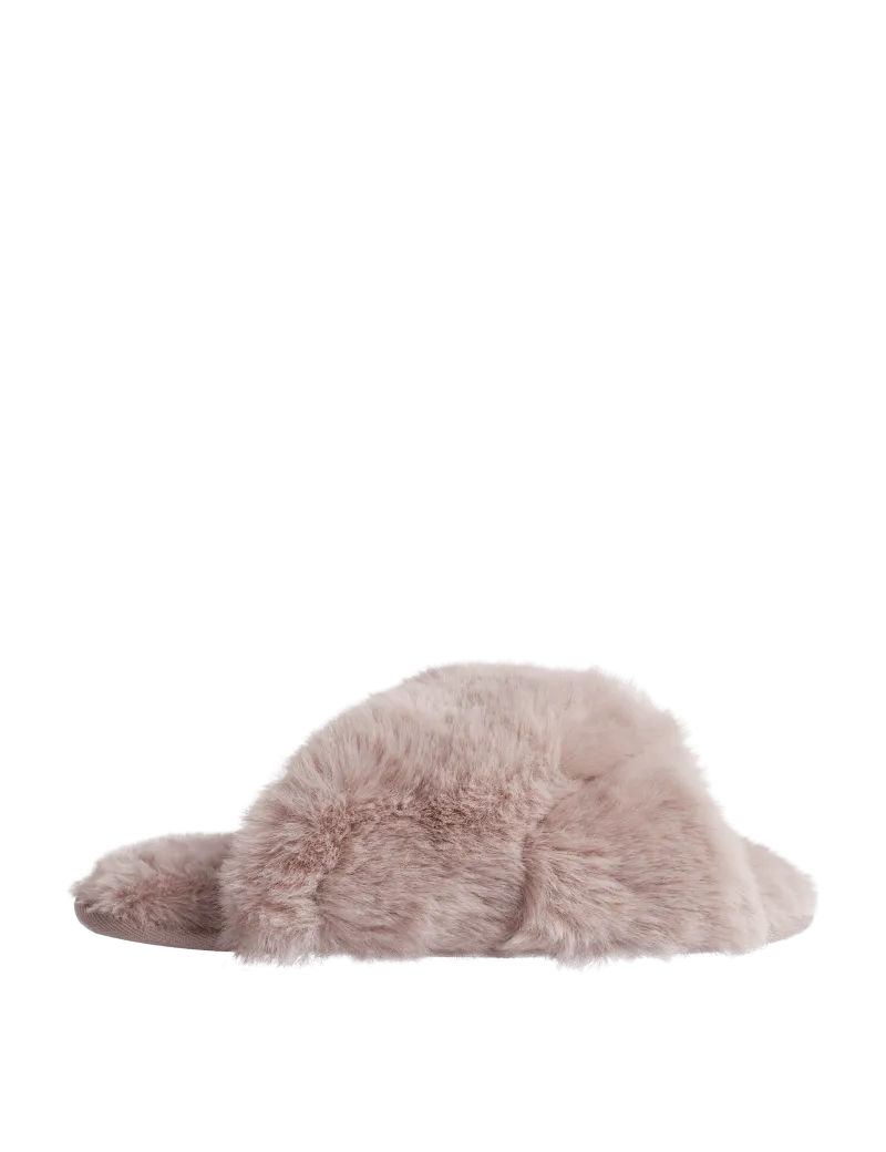 Faux Fur Crossover Slider Slippers