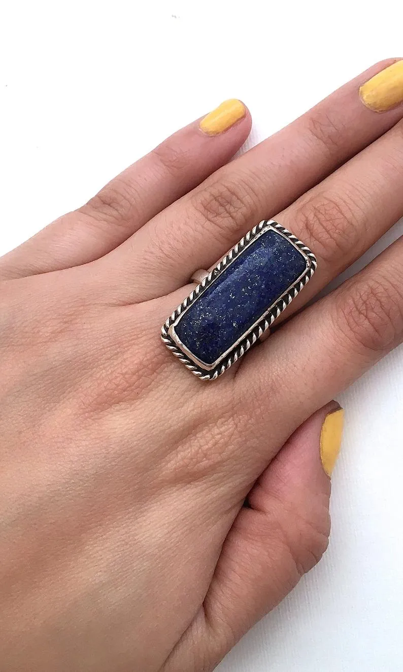 FEELING BLUE Chimney Butte Sterling Silver & Denim Lapis Lazuli Ring, Sz 8
