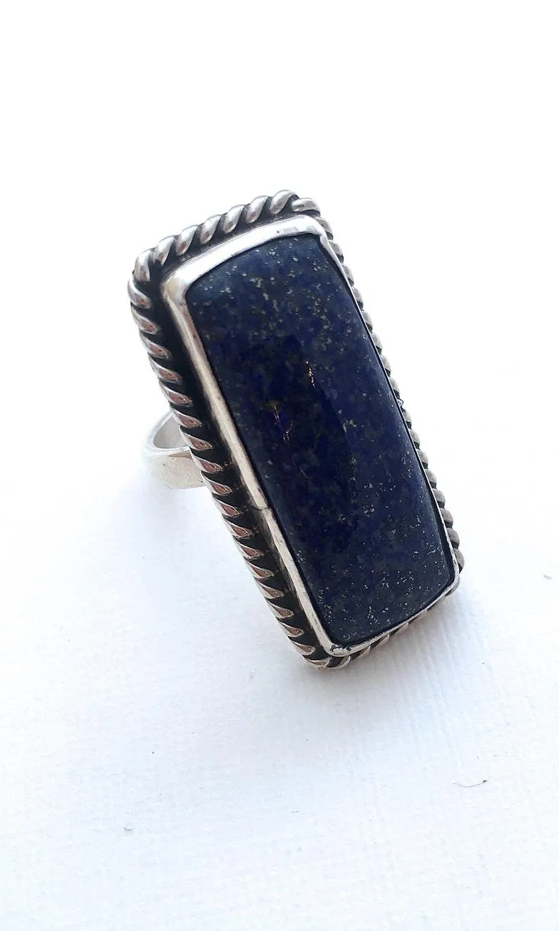 FEELING BLUE Chimney Butte Sterling Silver & Denim Lapis Lazuli Ring, Sz 8