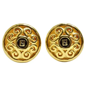 Fendi 1980s Gold Plated FF Clip-On Earrings