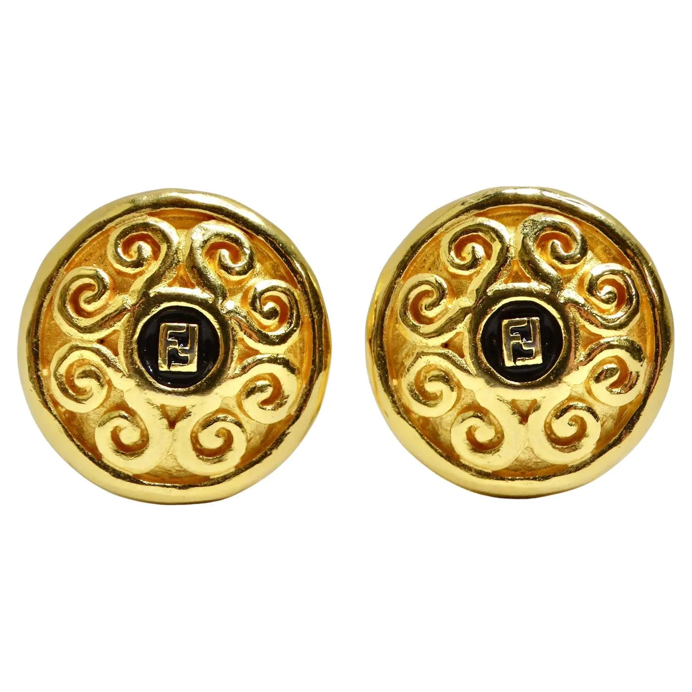 Fendi 1980s Gold Plated FF Clip-On Earrings