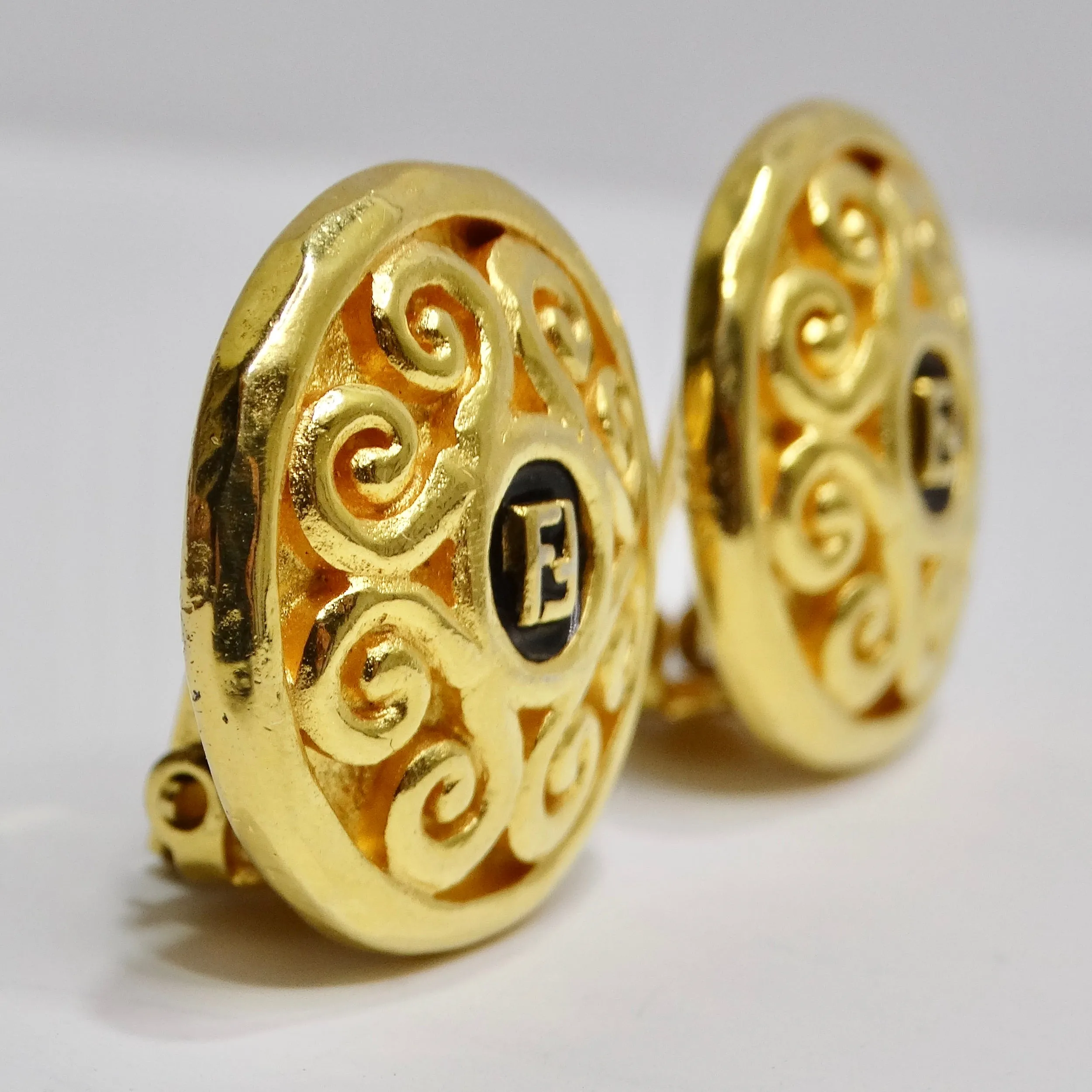 Fendi 1980s Gold Plated FF Clip-On Earrings