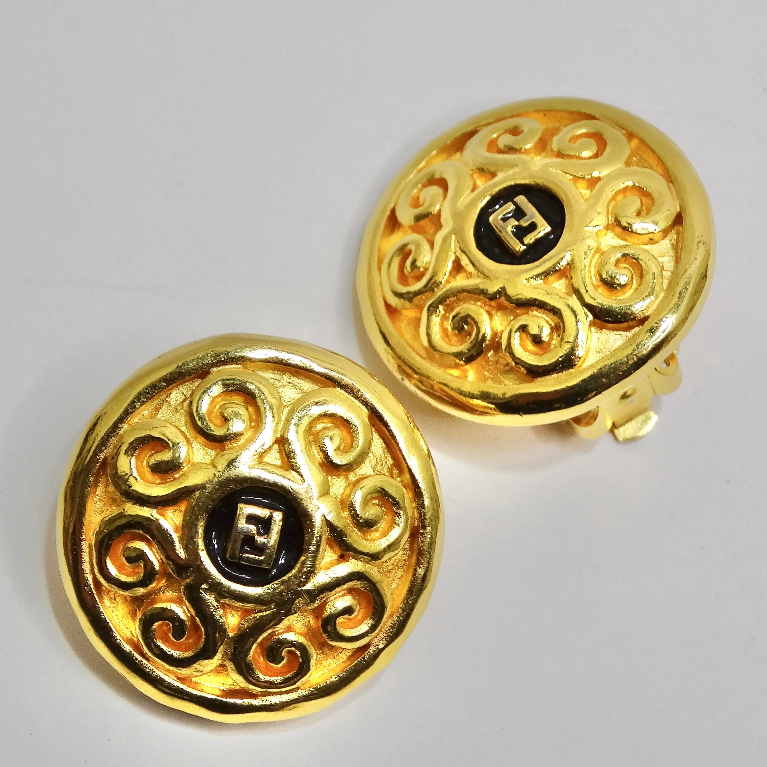 Fendi 1980s Gold Plated FF Clip-On Earrings
