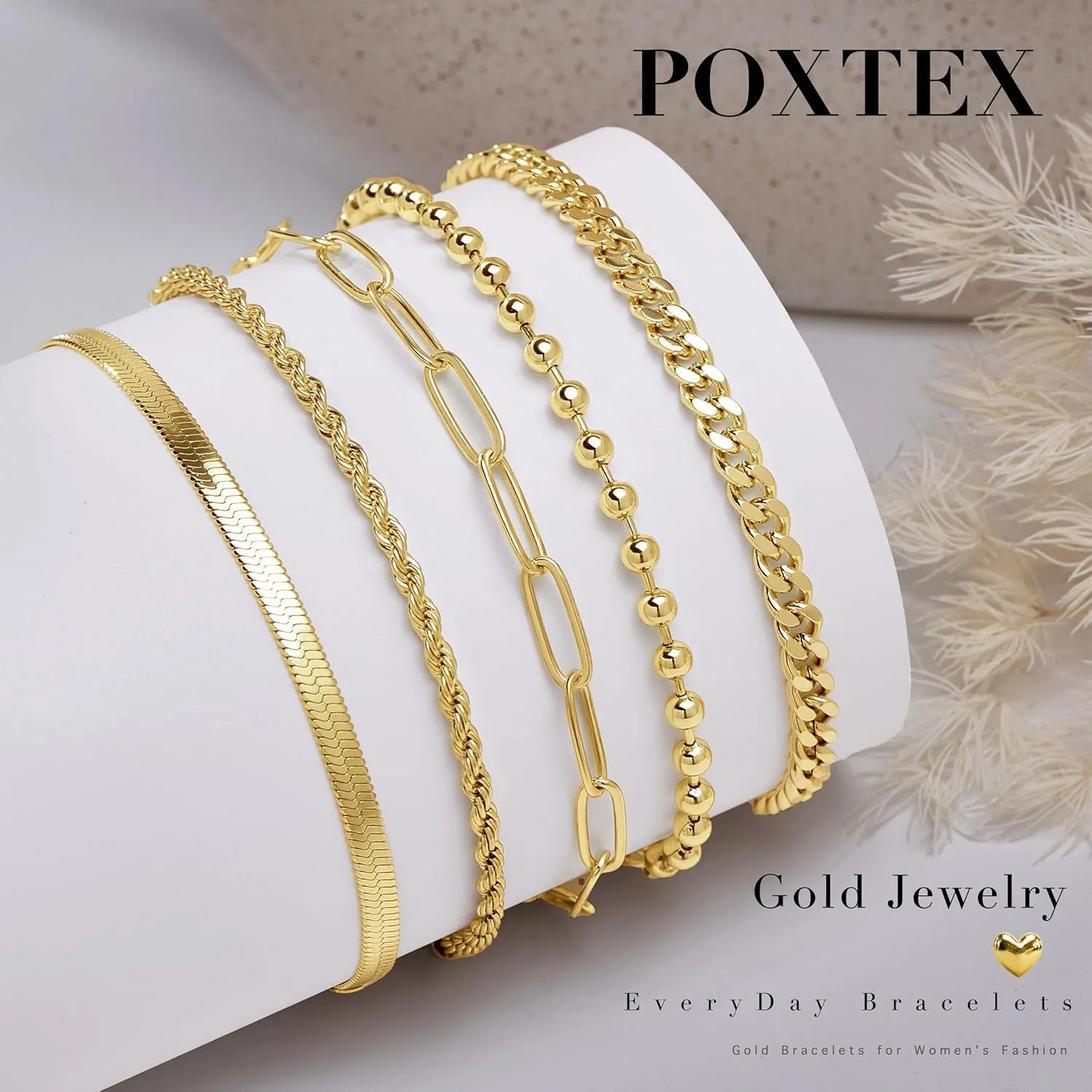 Gold Bracelets for Women,Dainty Bracelets Set for Women Trendy, Gold Bracelets Stack With Beaded, Cuban, Paperclip, Heart, Snake, Rope, Pearl, Cross, Hand Chain, Silver Jewelry Gifts for Women Christmas