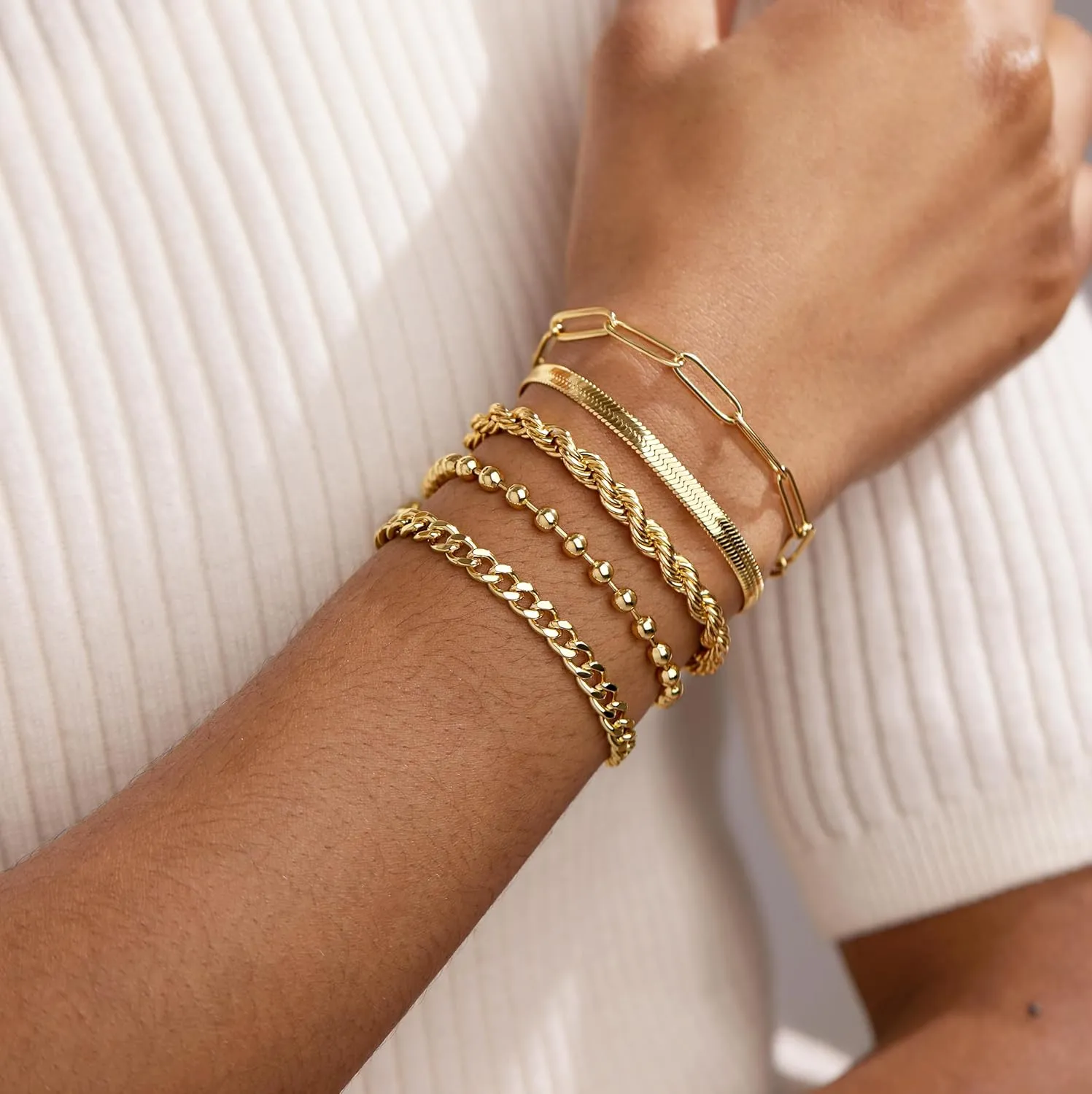Gold Bracelets for Women,Dainty Bracelets Set for Women Trendy, Gold Bracelets Stack With Beaded, Cuban, Paperclip, Heart, Snake, Rope, Pearl, Cross, Hand Chain, Silver Jewelry Gifts for Women Christmas