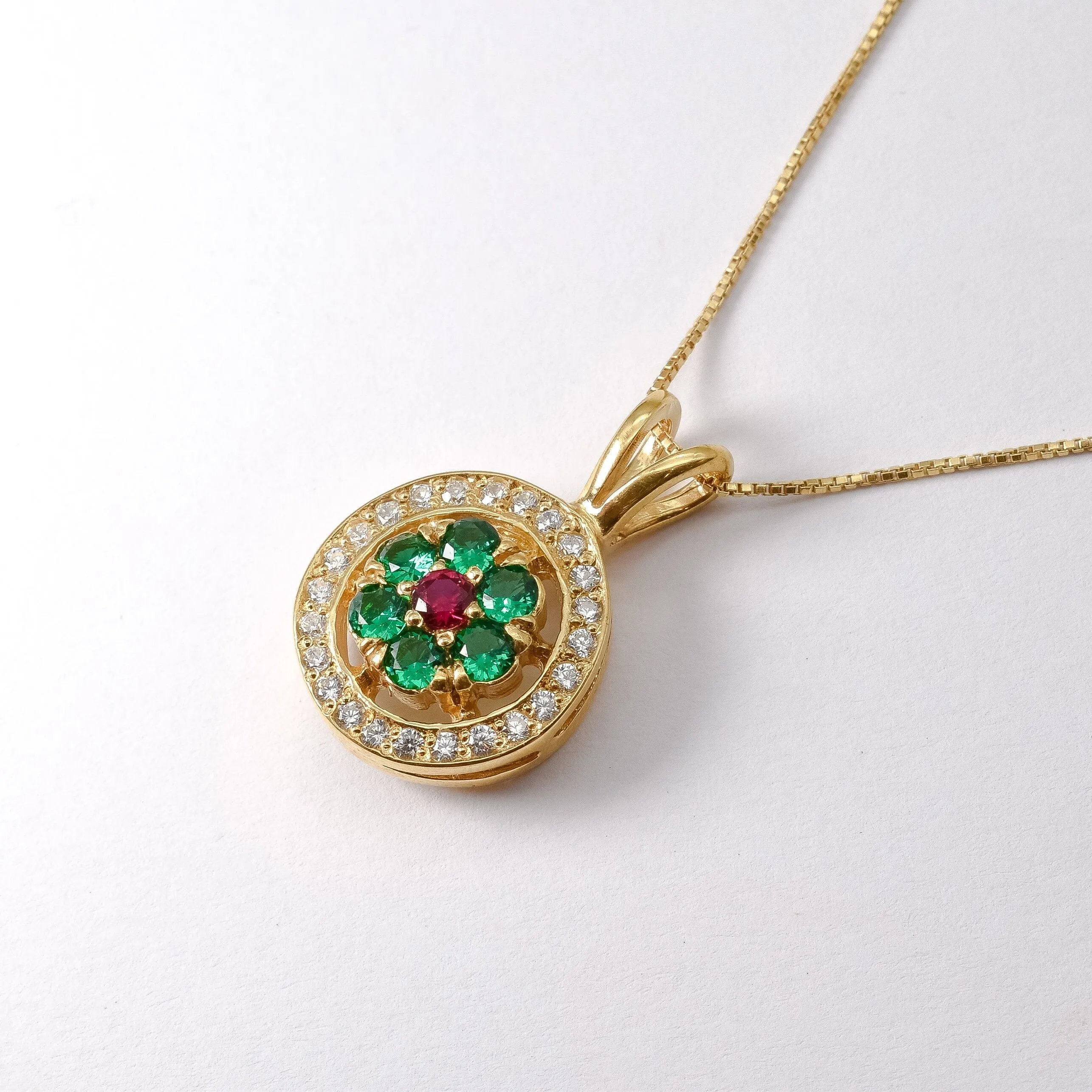 Gold Emerald Pendant - Flower Emerald Necklace - Green Cluster Necklace