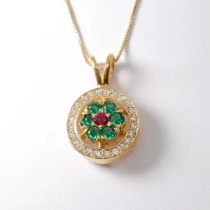 Gold Emerald Pendant - Flower Emerald Necklace - Green Cluster Necklace