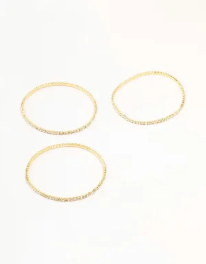 Gold Plated Stretch Cup Chain Tennis Bracelets 3-Pack