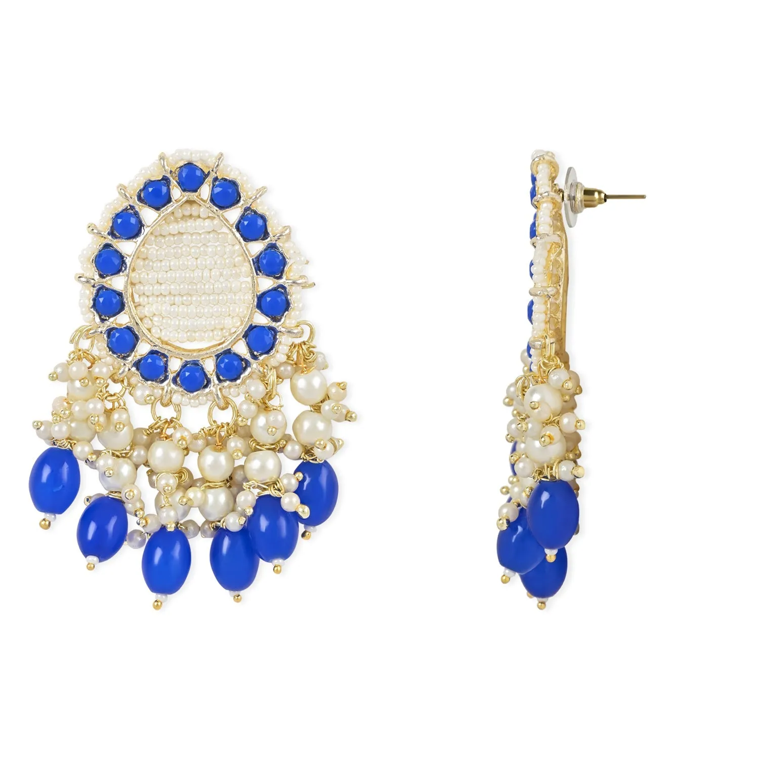 Gold Plated Traditional Kundan Studded Pearl Drop Earrings For Women/Girls