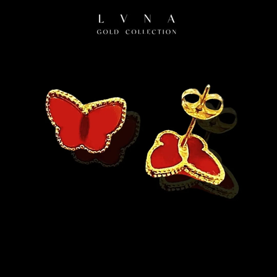 #GOLD2024| 18K Golden Carnelian Butterfly Stud Earrings